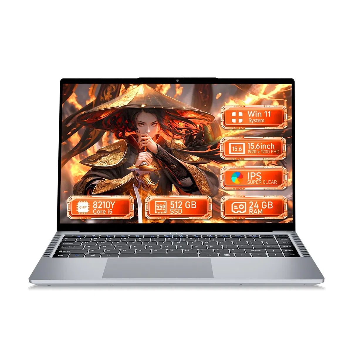 Ordinateur Portable 15.6 Pouces PC Portable Core i5 8210Y Processeur, 16 Go RAM 512 Go SSD, Laptop écran 1920 x 1200 IPS, RJ45, USB 3.0, HDMI, BT 5.0, PC Portable Pavé Numérique Rétroéclairé