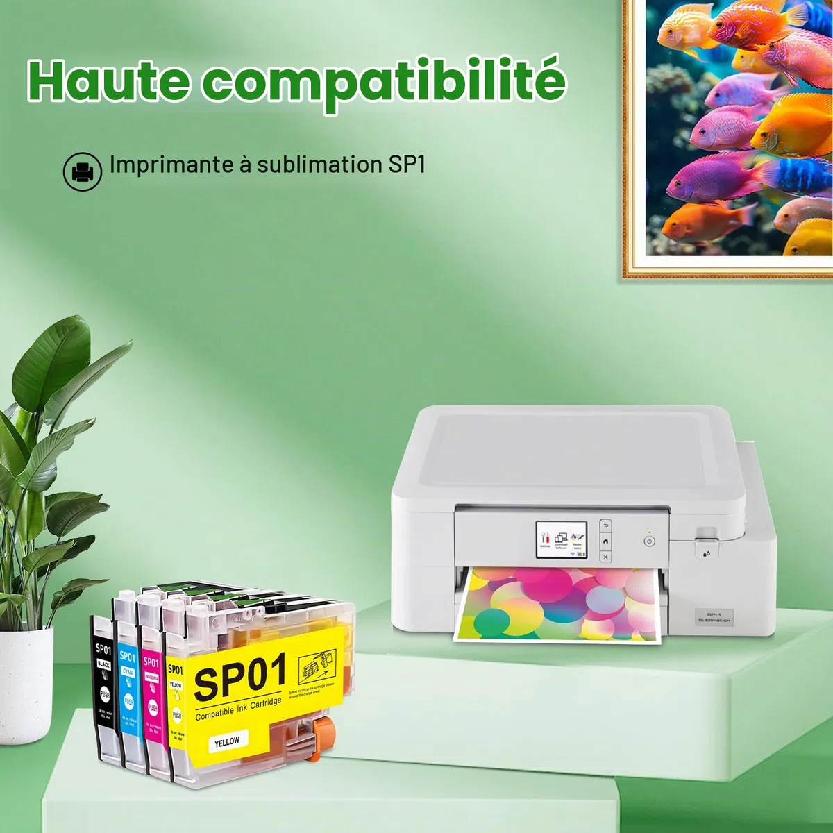 SP1 Lot de 4 cartouches d'encre de sublimation pour Bro SP1 SP01 SP-01 SP-1 SP01BKS SP01CS SP01MS SP01YS Cartouche de rechange pour imprimante à sublimation Bro SP1 (noir, cyan, magenta