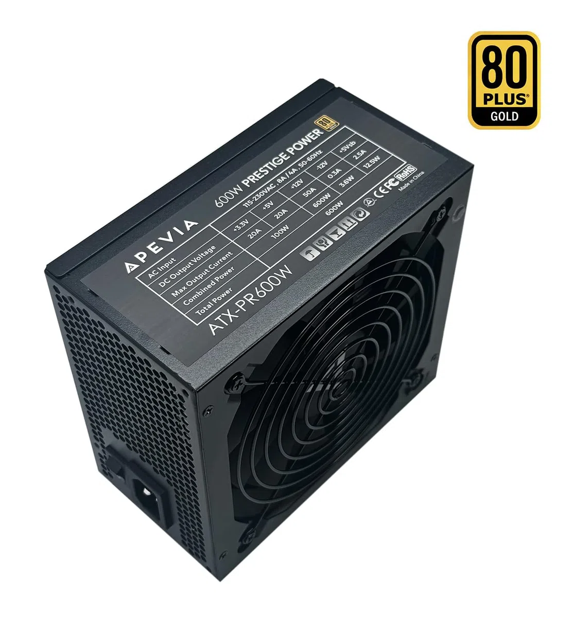 Apevia ATX-PR600W Prestige 600W 80+ Gold Certifié RoHS, Alimentation de Jeu PFC ATX Active