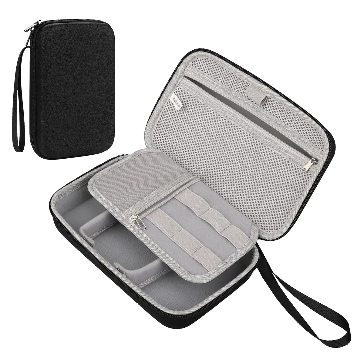 Teskyer Sac Rangement Cable Voyage - Coque Rigide, Imperméable, Meilleure Protection, Grande Capacité, Portable, Voyage Accessoires, 14 x 22 x 6,5 cm, Noir