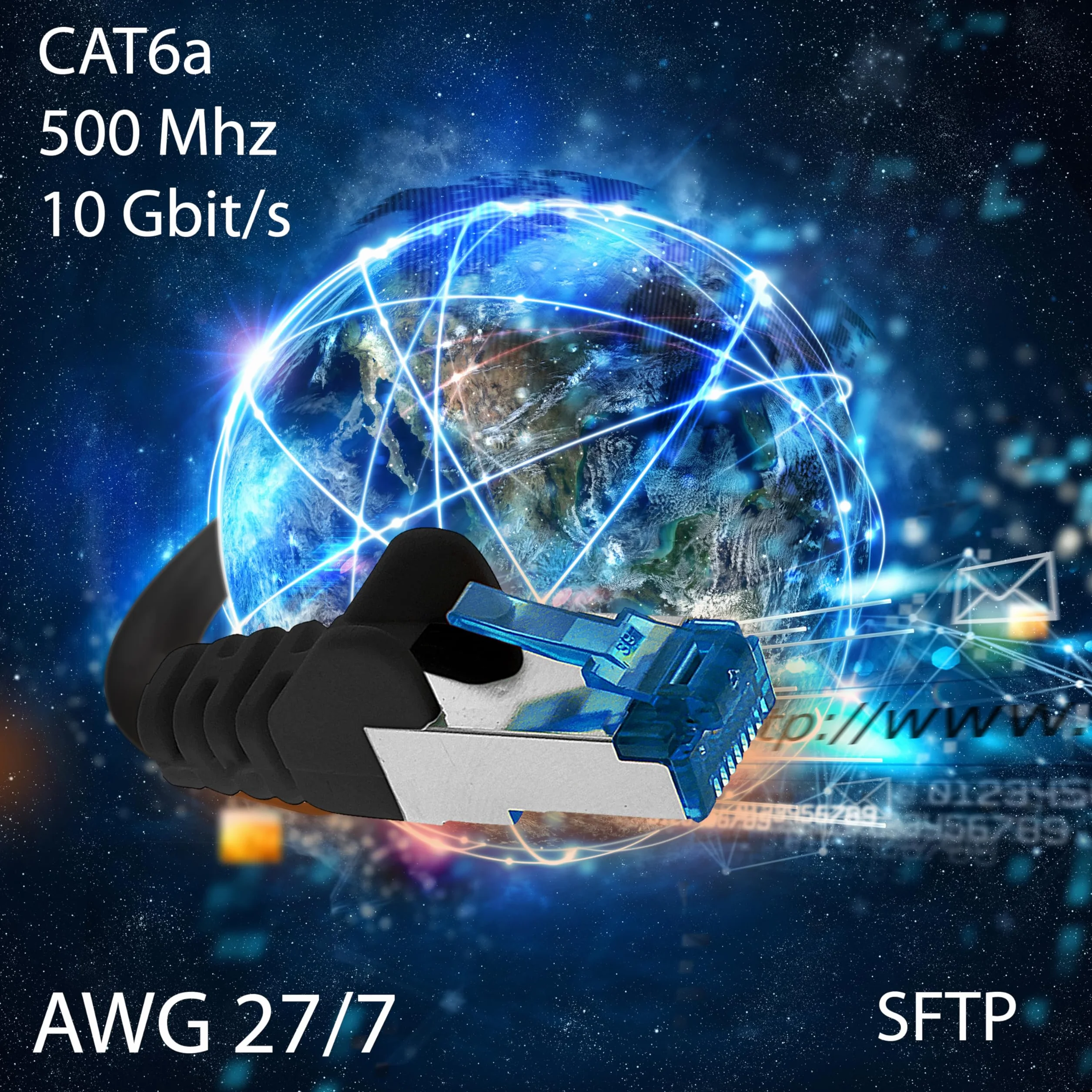 10x 0,5 M - Câble réseau CAT-6a Câble Ethernet Lan Patch Connecteur RJ-45 SFTP 10GB/s - Paquet de 10 Blanc