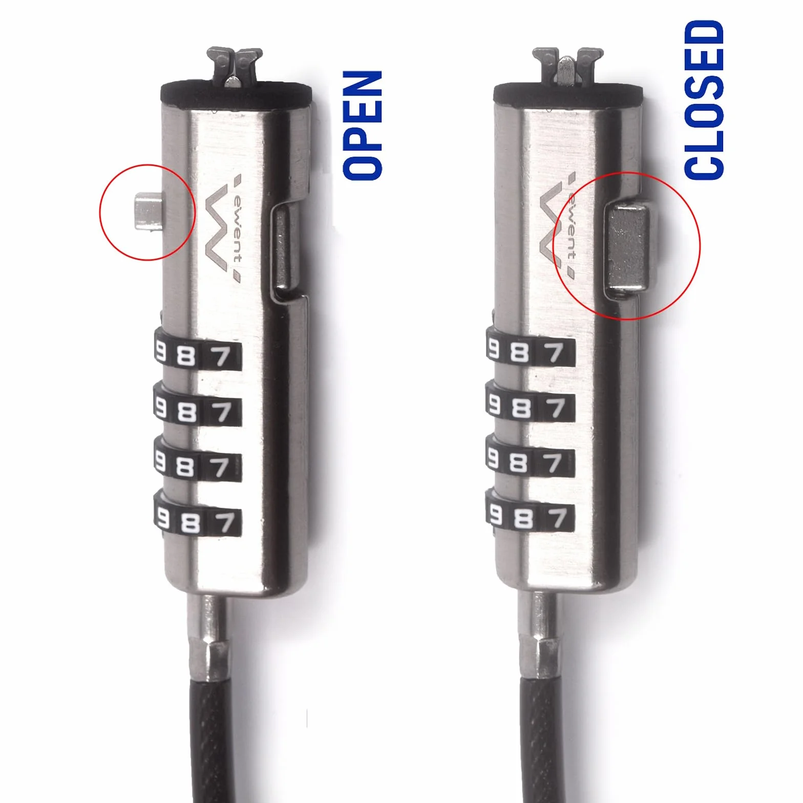 Ewent Câble de Sécurité à Combinaison pour Ordinateurs Portables, câble de sécurité pour ordinateur portable, PC, projecteurs, Protection Antivol avec Câble 1,8m Résistant aux Coupures avec fente NANO
