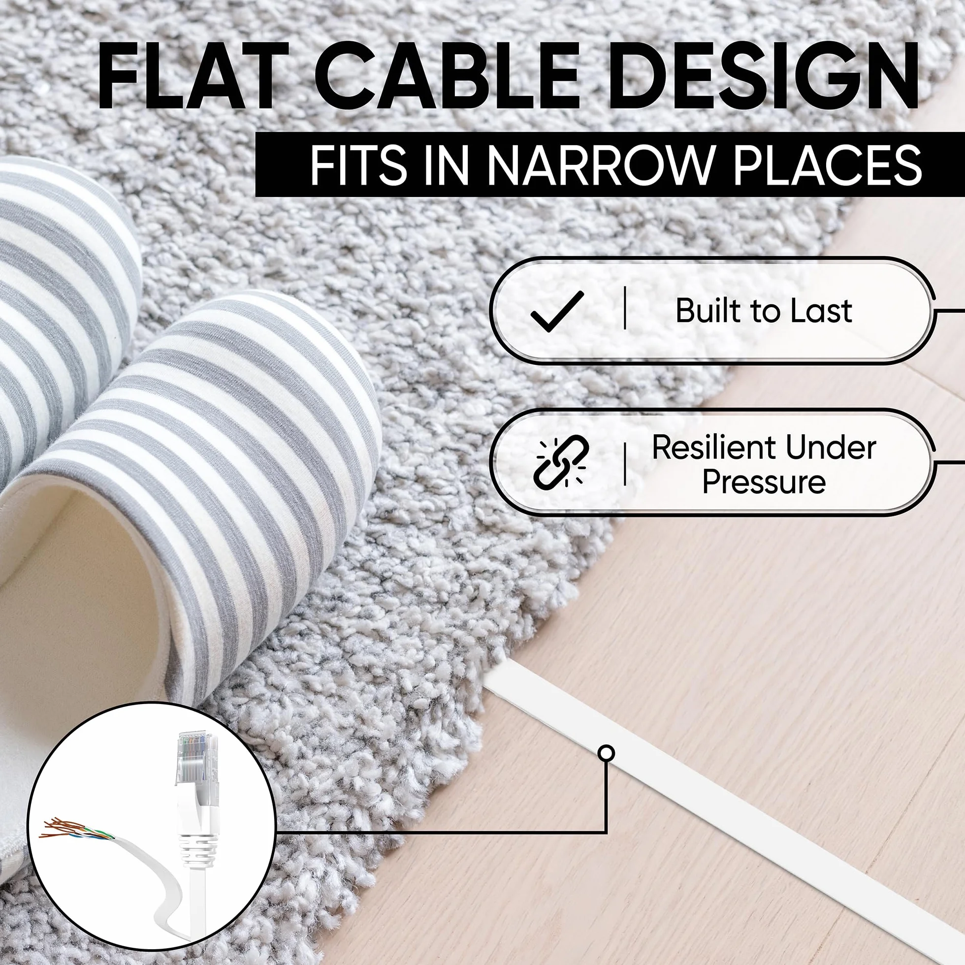 Mr. Tronic Plat Câble Ethernet 10m, Reseau LAN Cat 6 Haut Debit Pour une Connexion Internet Rapide & Fiable | Câble Ethernet Plat AWG24, Cat6 RJ45 UTP CCA 1 Gbps (10 Mètres, Blanc)