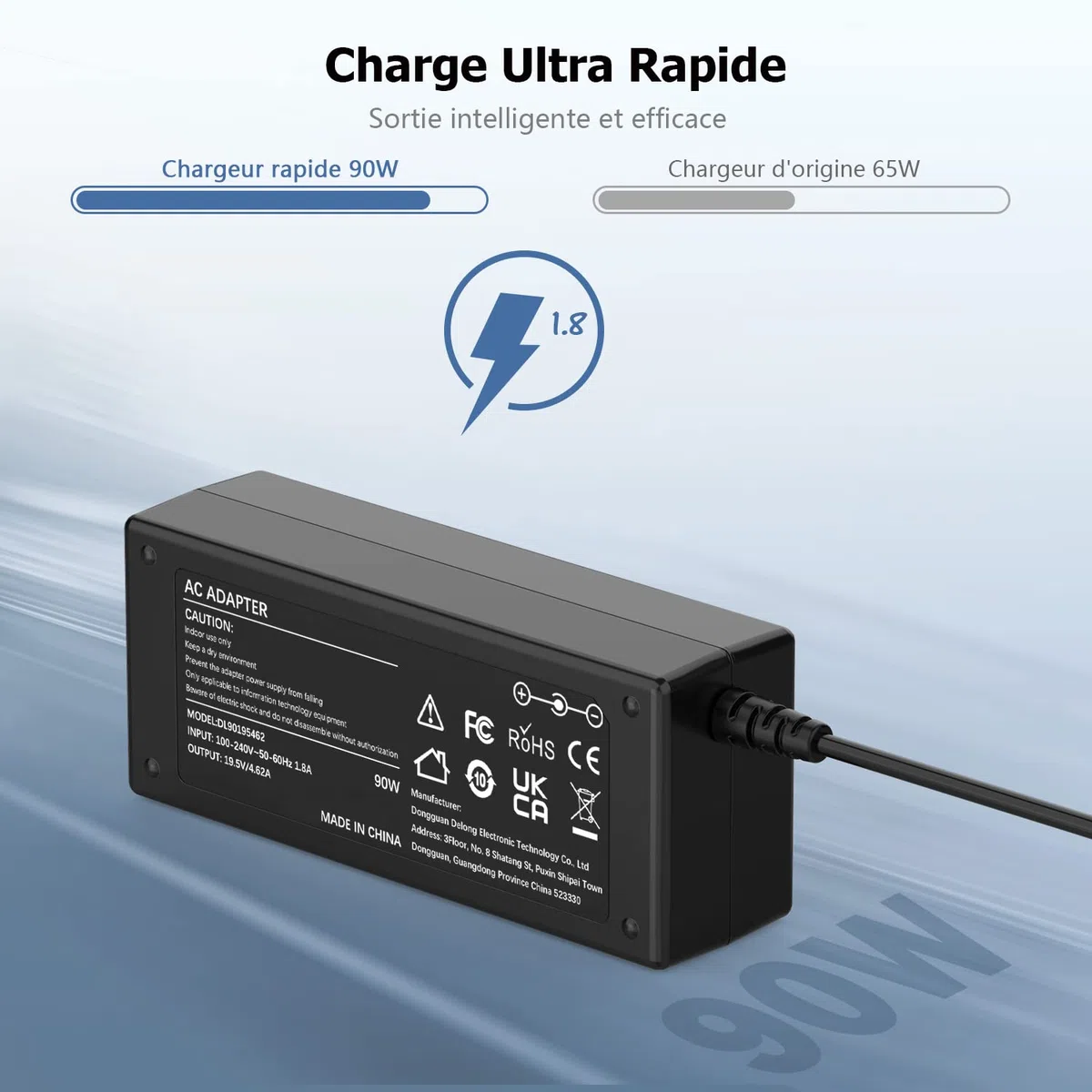 90W Chargeur Ordinateur Portable pour HP Elitebook 830 840 850 G3 G4 G5 G6 G7, Probook 430 440 450 640 645 650, Envy x360 13 17, HP 240 250 255 G3 G4 G5 G6 G7 19,5V 4,62A Adaptateur Alimentation