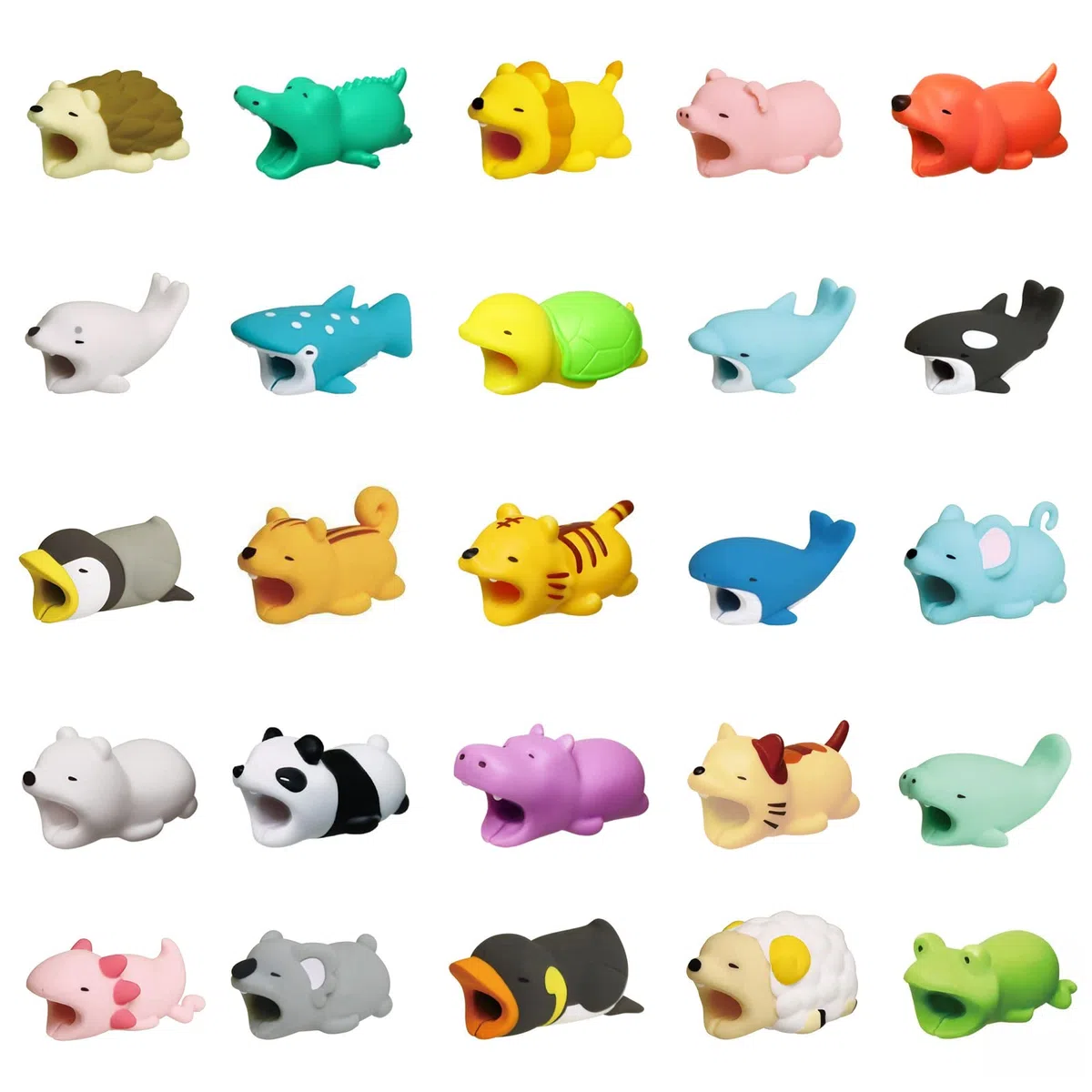 Generic Lot de 25 protections de câble de chargeur de téléphone, animaux mignons, requin, cochon, chien, etc. - Chargeur USB pour câble - Accessoire de téléphone