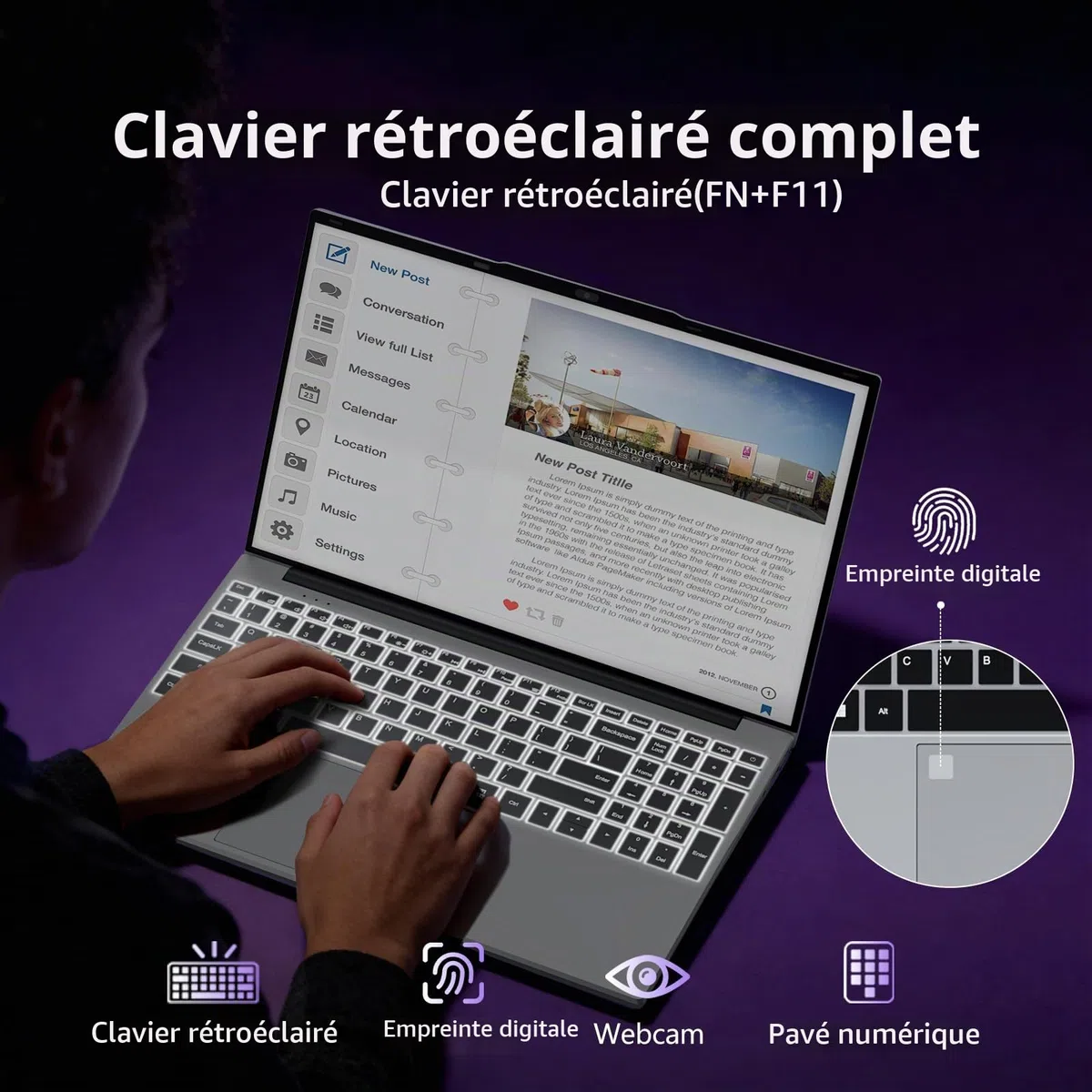 15.6 Pouces Ordinateur Portable, Win 11 PC Portable 16 Go RAM 1To SSD Processeur N5100 carte graphique UHD, Laptop 1980*1080 IPS FHD Écran pavé numérique/clavier rétroéclairé/Touch ID, WiFi5/USB3.0