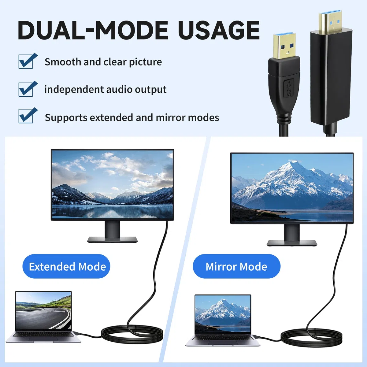 Câble USB 3.0 vers HDMI, 1.8m USB 3.0/2.0 1080P vers HDMI Mâles pour PC HDTV Projecteur Ordinateur Portable, Compatible avec Windows 11/10/8/7 MacOS