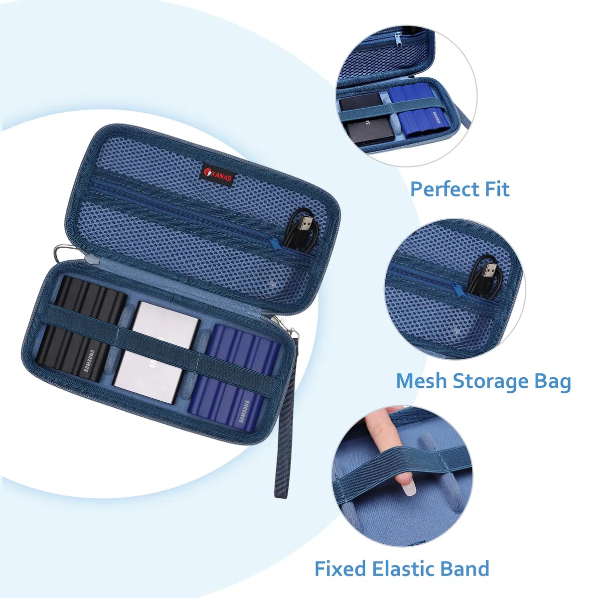 XANAD Dur Étui de Voyage Rigide pour Samsung SSD Externe T7 Portable T7 Shield Portable T9 de Protection Housse (Bleu 3)