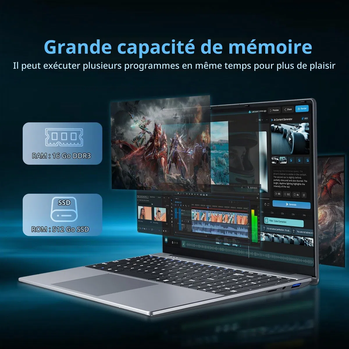 15,6 Pouces Ordinateur Portable Core i5 7Y54 Processeur, 16 Go RAM 512 Go SSD, PC Portable Win 11 Office 365 1080 IPS FHD Écran, Laptop avec Clavier Rétroéclairé WIFI5 Mini-HDMI USB3.0 Bluetooth 4.2