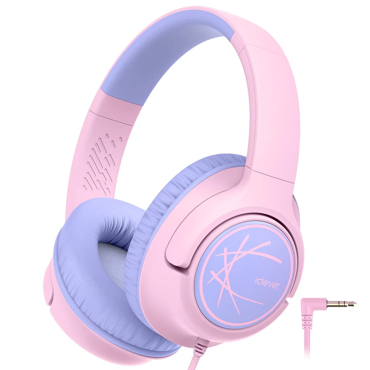 iClever Casque pour Enfants, avec câble, 85 dBA, Volume sûr, Son stéréo, Casque Supra-auriculaire Pliable de 3,5 mm, pour iPad, tablettes, école, Voyage, Rose