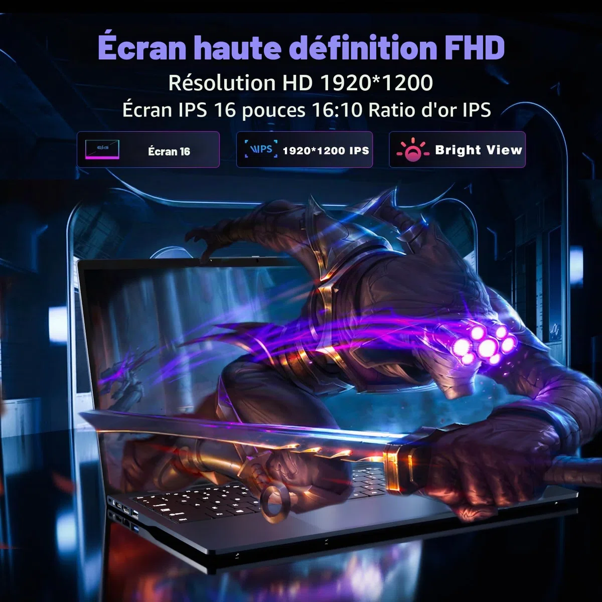 16 Pouces Ordinateur Portable avec Core i5 8210Y Processeur, Win 11 PC Portable 16Go RAM 1 To SSD, Laptop écran 1920 x 1200 IPS, RJ45, USB 3.0, HDMI, BT 5.0, WiFi 5 Pavé Numérique Rétroéclairé