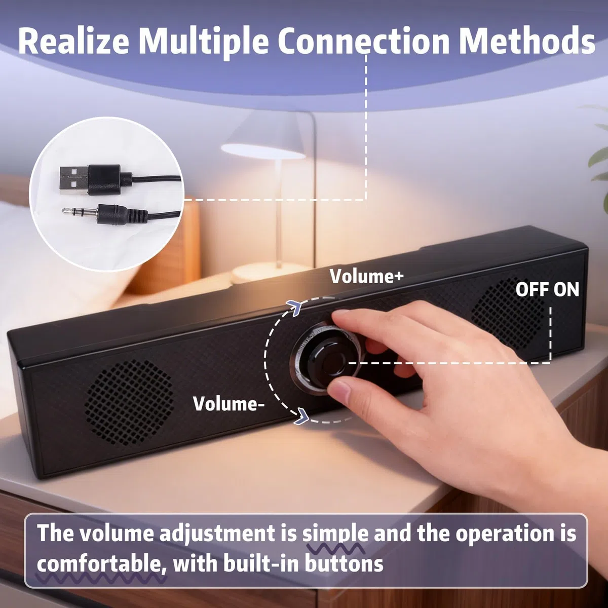 Enceinte PC Barre de Son, Haut-Parleur USB avec Câble AUX 3.5mm, Son Clair et Puissant, Commandes de Volume Faciles, Idéal Gaming et Bureau pour Ordinateur de Bureau, Laptop, Moniteur, TV.
