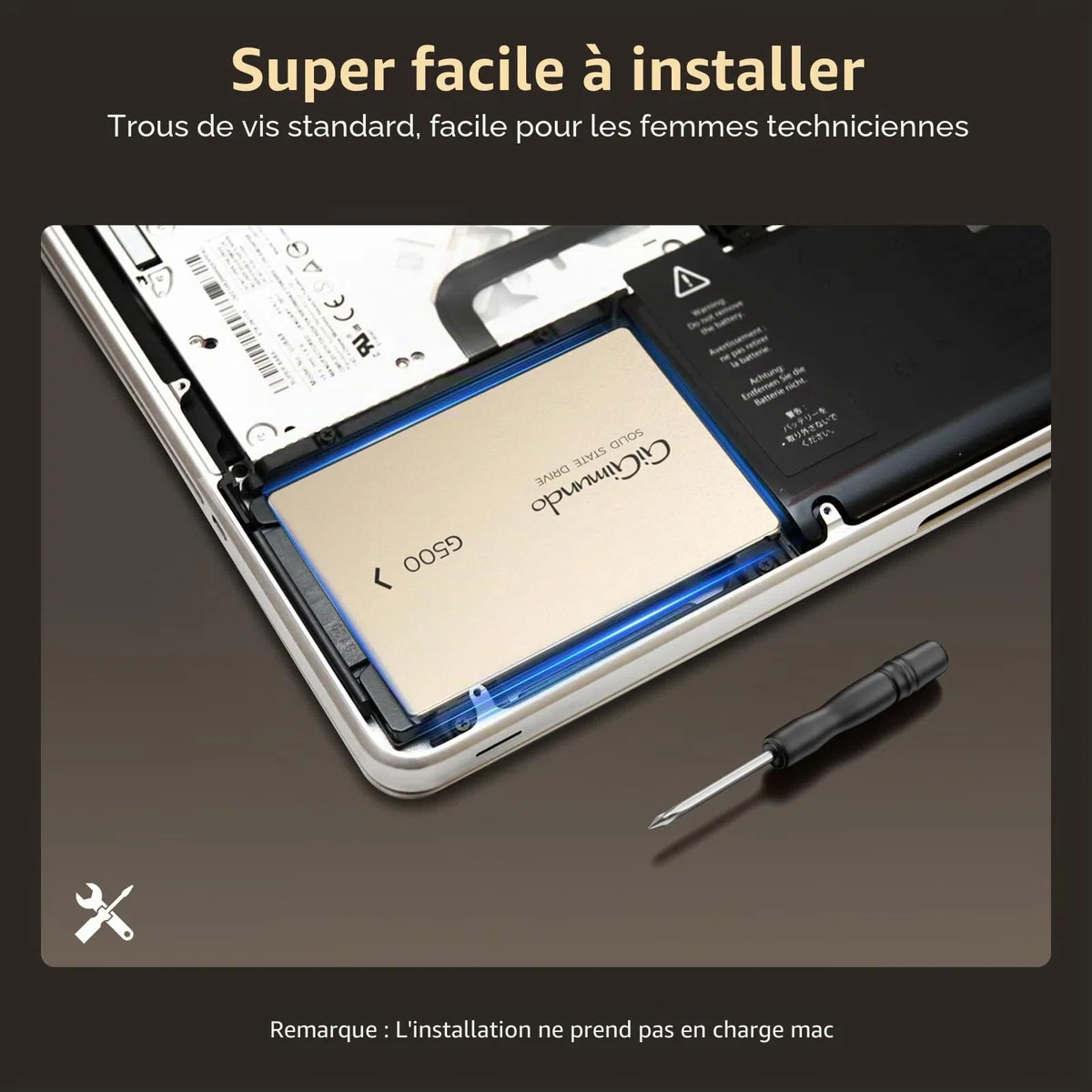 GiGimundo G500 Disque Dur SSD 2,5" 2 to SATA III avec Coque légère en Aluminium SSD Interne Rapide pour Ordinateur Portable, PC, Vitesse de Lecture et d'écriture élevée