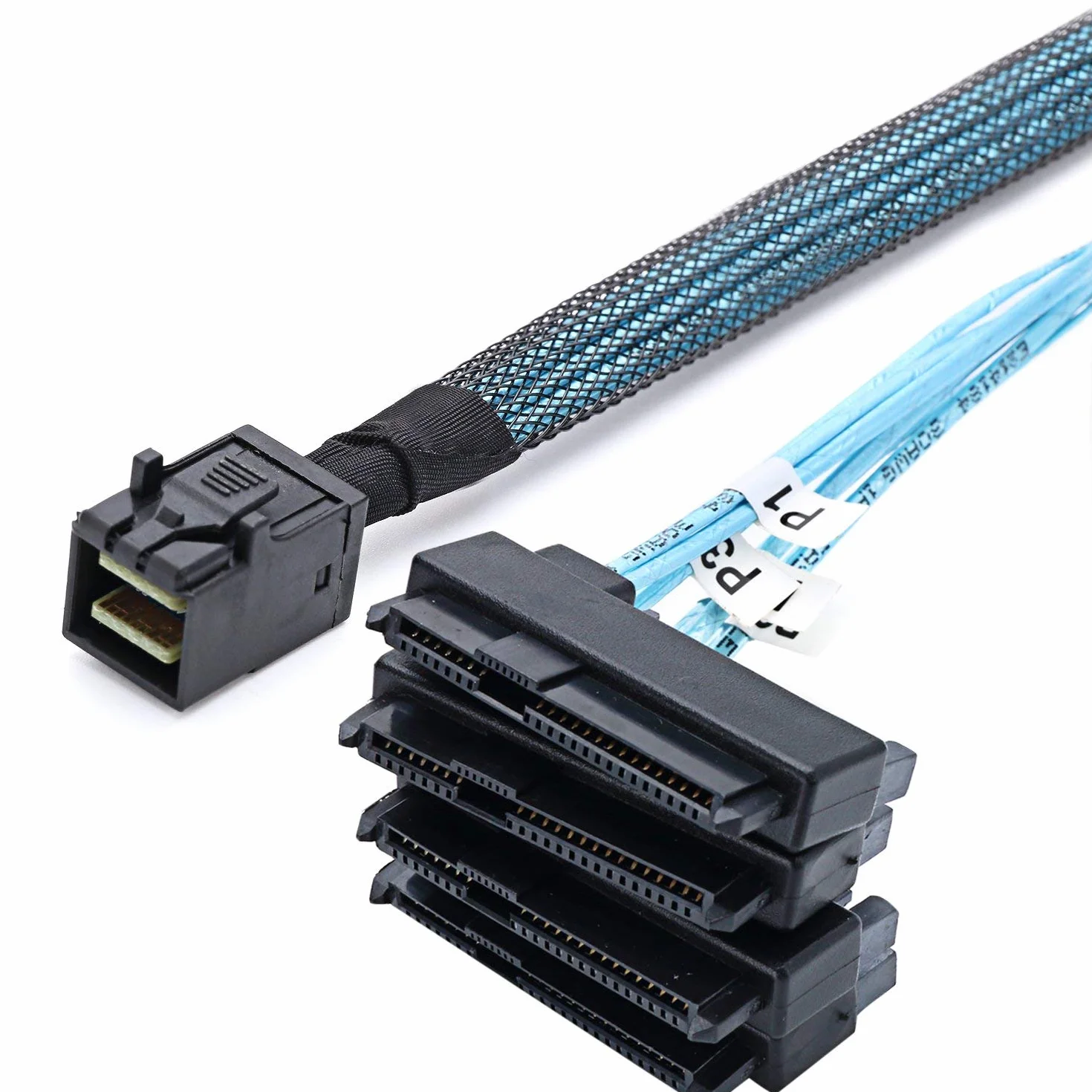 SFF-8643 Mini SAS interne HD vers (4) connecteurs SFF-8482 29 broches avec port d'alimentation SAS 15 broches câble 12 Go/S (1 m)