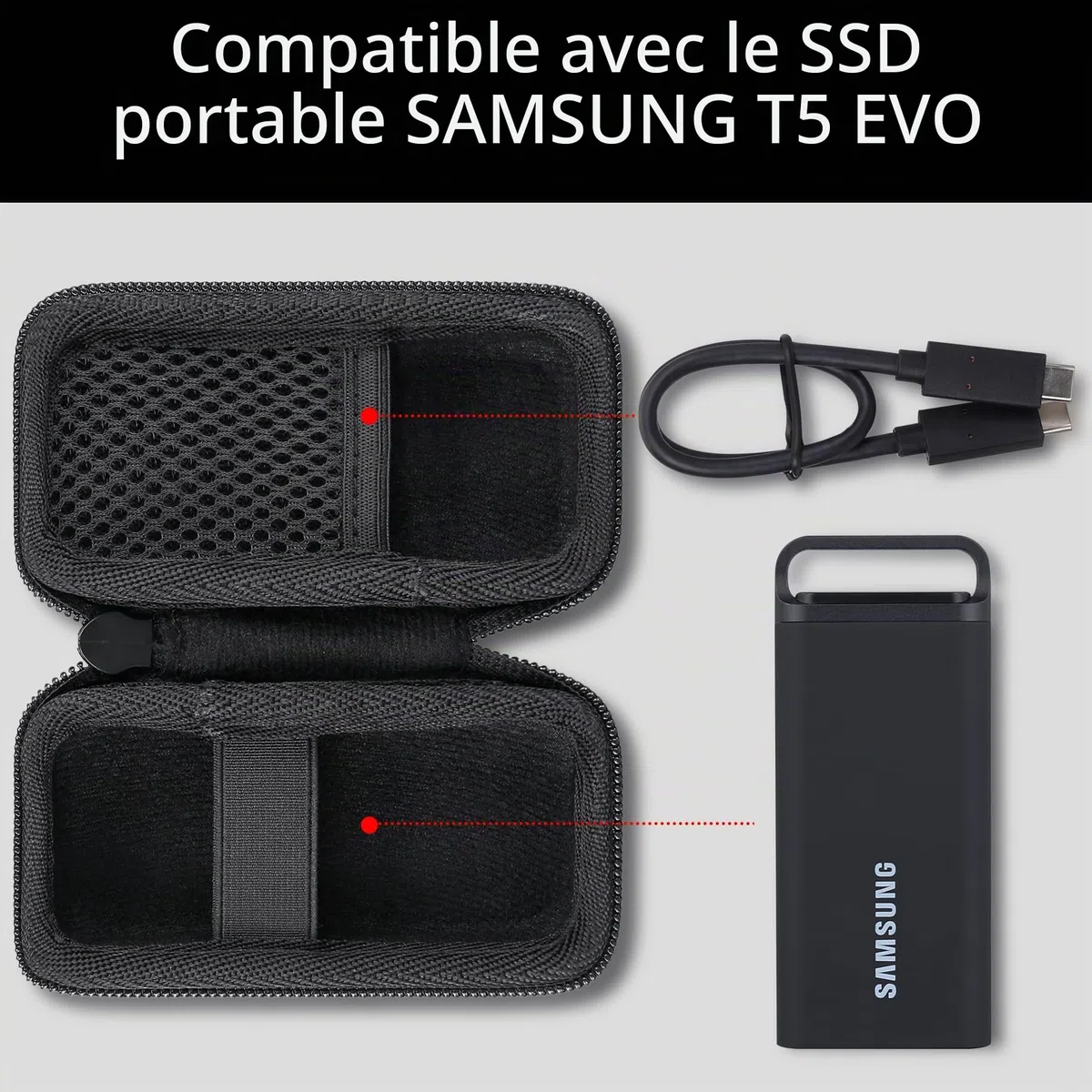 co2CREA Dur Étui de Voyage Rigide Housse Cas Coque pour Samsung SSD Externe T5 Evo Portable, 2TB 4TB 8TB (boîte Seule,Case Only)
