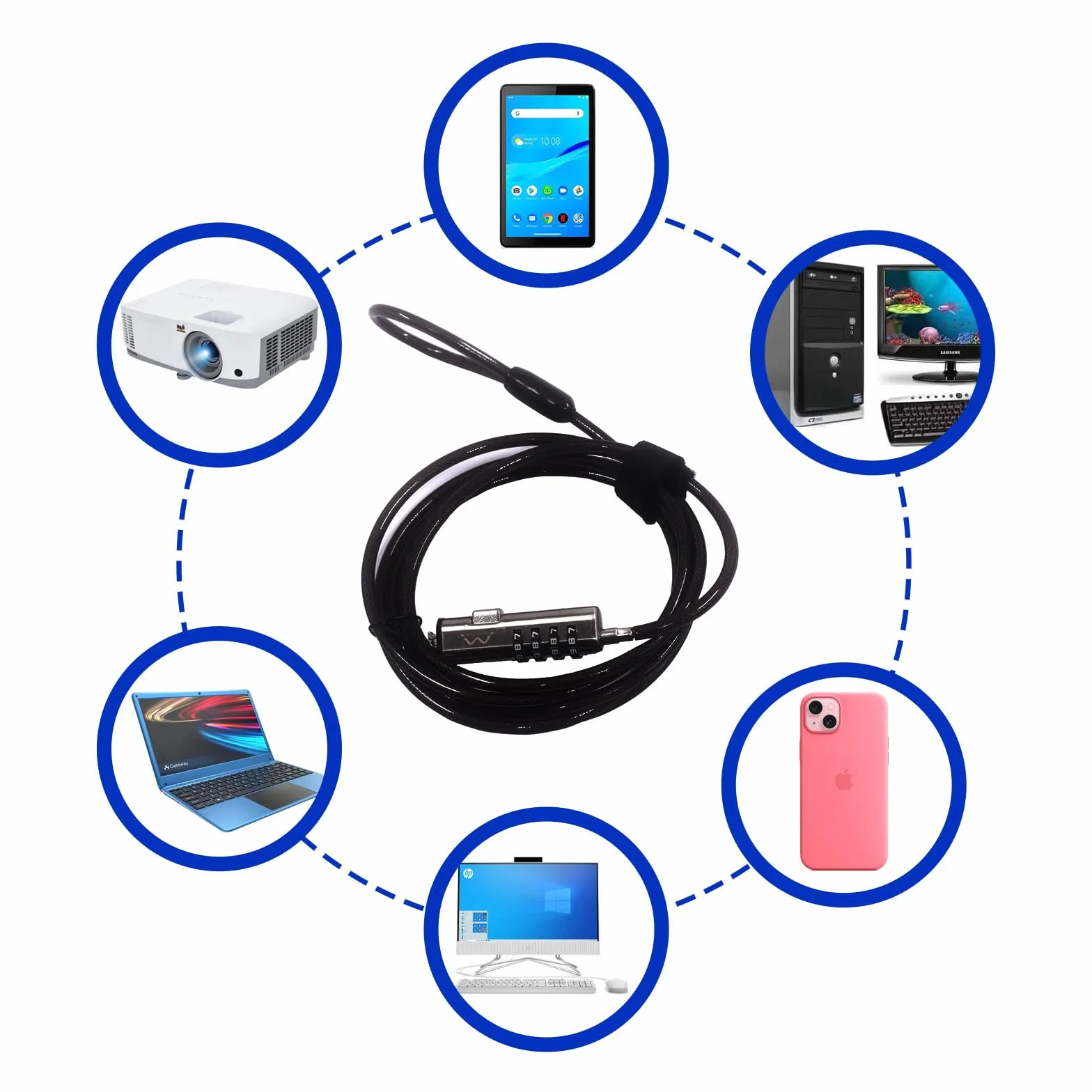 Ewent Câble de Sécurité à Combinaison pour Ordinateurs Portables, câble de sécurité pour ordinateur portable, PC, projecteurs, Protection Antivol avec Câble 1,8m Résistant aux Coupures avec fente NANO