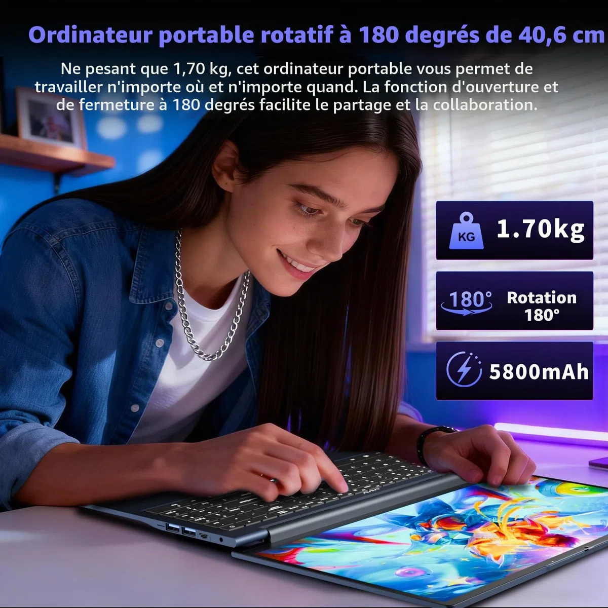 16 Pouces Ordinateur Portable avec Core i5 8210Y Processeur, Win 11 PC Portable 16Go RAM 1 To SSD, Laptop écran 1920 x 1200 IPS, RJ45, USB 3.0, HDMI, BT 5.0, WiFi 5 Pavé Numérique Rétroéclairé