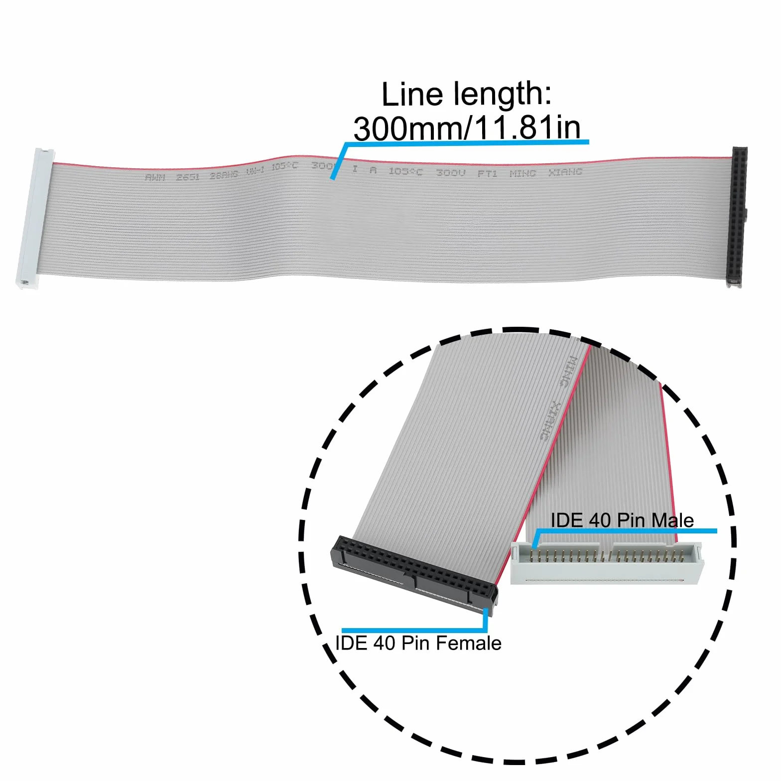 EMSea 2 Câbles Extension IDE 40 Broches Mâle vers Femelle Câble Plat IDE de 30 Cm pour Adaptateur de Disque Dur 3,5 Pouces
