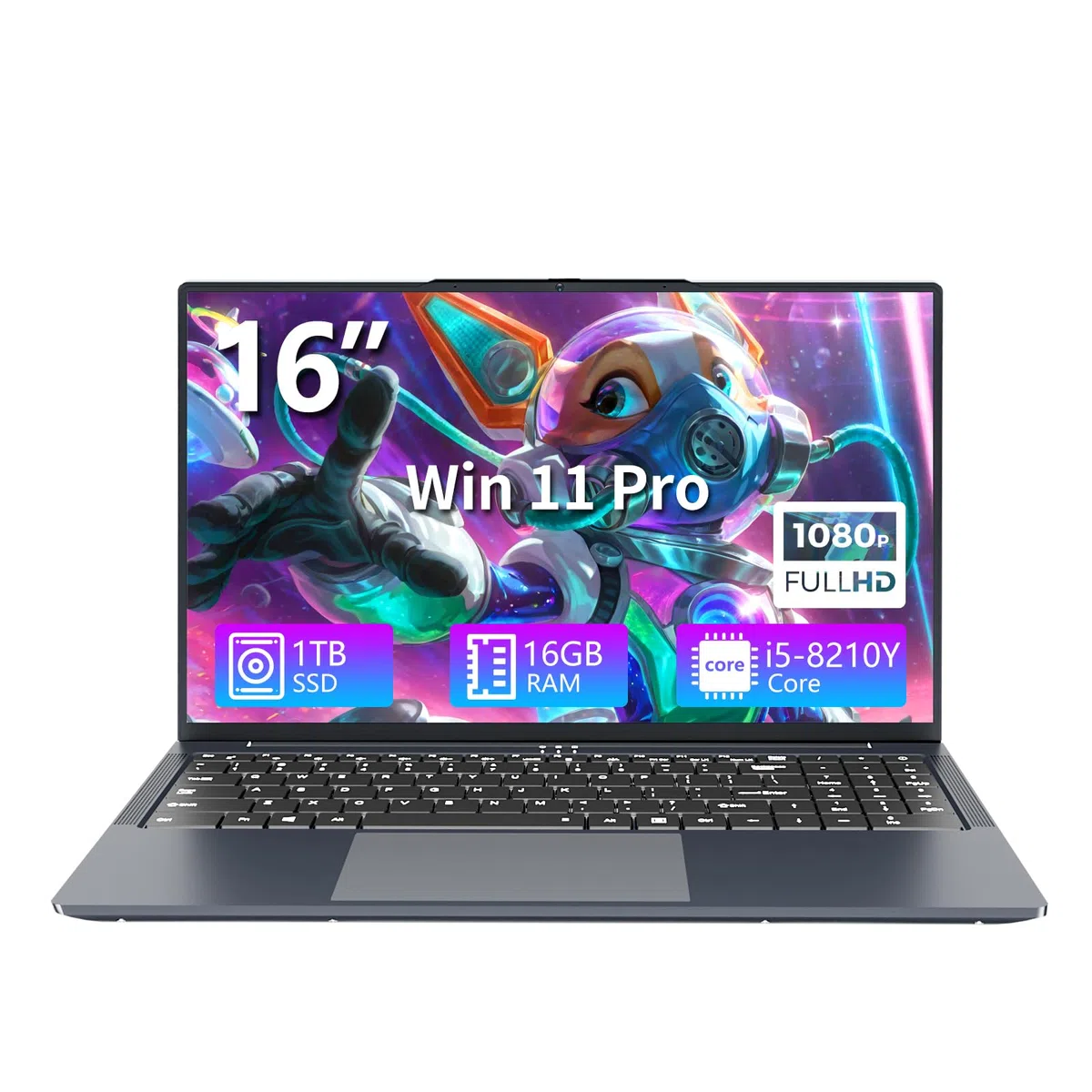 16 Pouces Ordinateur Portable avec Core i5 8210Y Processeur, Win 11 PC Portable 16Go RAM 1 To SSD, Laptop écran 1920 x 1200 IPS, RJ45, USB 3.0, HDMI, BT 5.0, WiFi 5 Pavé Numérique Rétroéclairé