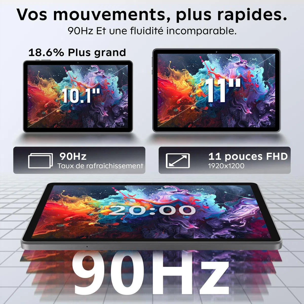 11 Pouces Tactile Android 16 Tablette avec Gemini AI|T7250 Octa-Core| 24Go RAM+256Go ROM(TF 2To)| 16MP+8MP|1920x1200 IPS HD Display|Certifié Widevine L1|GPS|8000mAh|5G WiFi|Clavier+Souris+Coque (Gris)