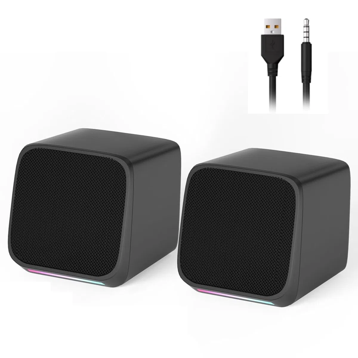 Haut-parleurs d’Ordinateur compacts, Haut-parleurs de Bureau pour PC, avec Prise 3,5 mm, avec lumière ambiante, compatibles avec Ordinateurs, Ordinateurs Portables et tablettes