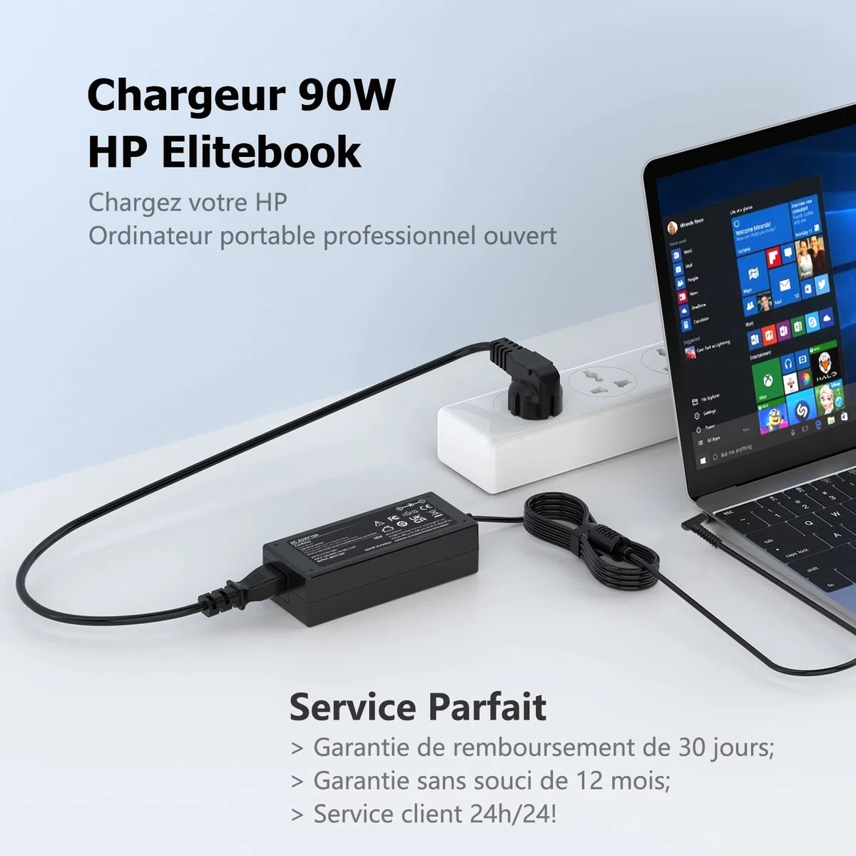 90W Chargeur Ordinateur Portable pour HP Elitebook 830 840 850 G3 G4 G5 G6 G7, Probook 430 440 450 640 645 650, Envy x360 13 17, HP 240 250 255 G3 G4 G5 G6 G7 19,5V 4,62A Adaptateur Alimentation