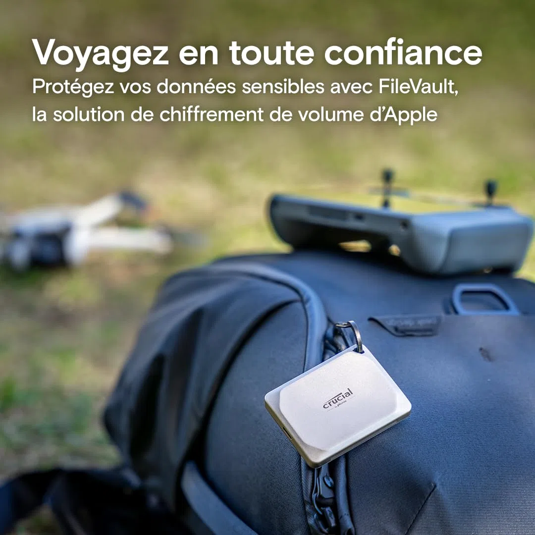 Crucial X9 Pro pour Mac 1To Disque SSD Externe Portable, Jusqu’à 1050Mo/s en Lecture et en écriture, prêt pour Mac, Résistance à l’Eau et à la poussière IP55, USB-C 3.2 - CT1000X9PROMACSSD9B02
