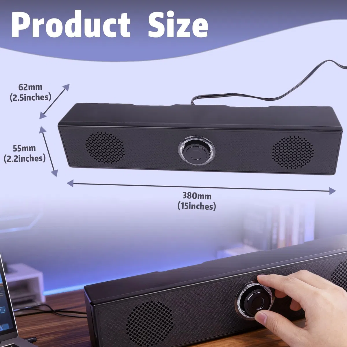 Enceinte PC Barre de Son, Haut-Parleur USB avec Câble AUX 3.5mm, Son Clair et Puissant, Commandes de Volume Faciles, Idéal Gaming et Bureau pour Ordinateur de Bureau, Laptop, Moniteur, TV.