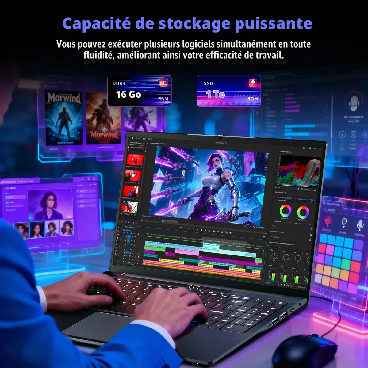 16 Pouces Ordinateur Portable avec Core i5 8210Y Processeur, Win 11 PC Portable 16Go RAM 1 To SSD, Laptop écran 1920 x 1200 IPS, RJ45, USB 3.0, HDMI, BT 5.0, WiFi 5 Pavé Numérique Rétroéclairé