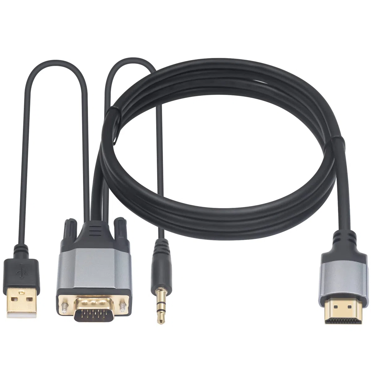 Duttek Câble VGA vers HDMI avec Port Audio 3,5 mm et USB 2.0, Convertisseur HDMI mâle vers VGA mâle 1080p pour Moniteur, TV, Ordinateur - 1,5 m