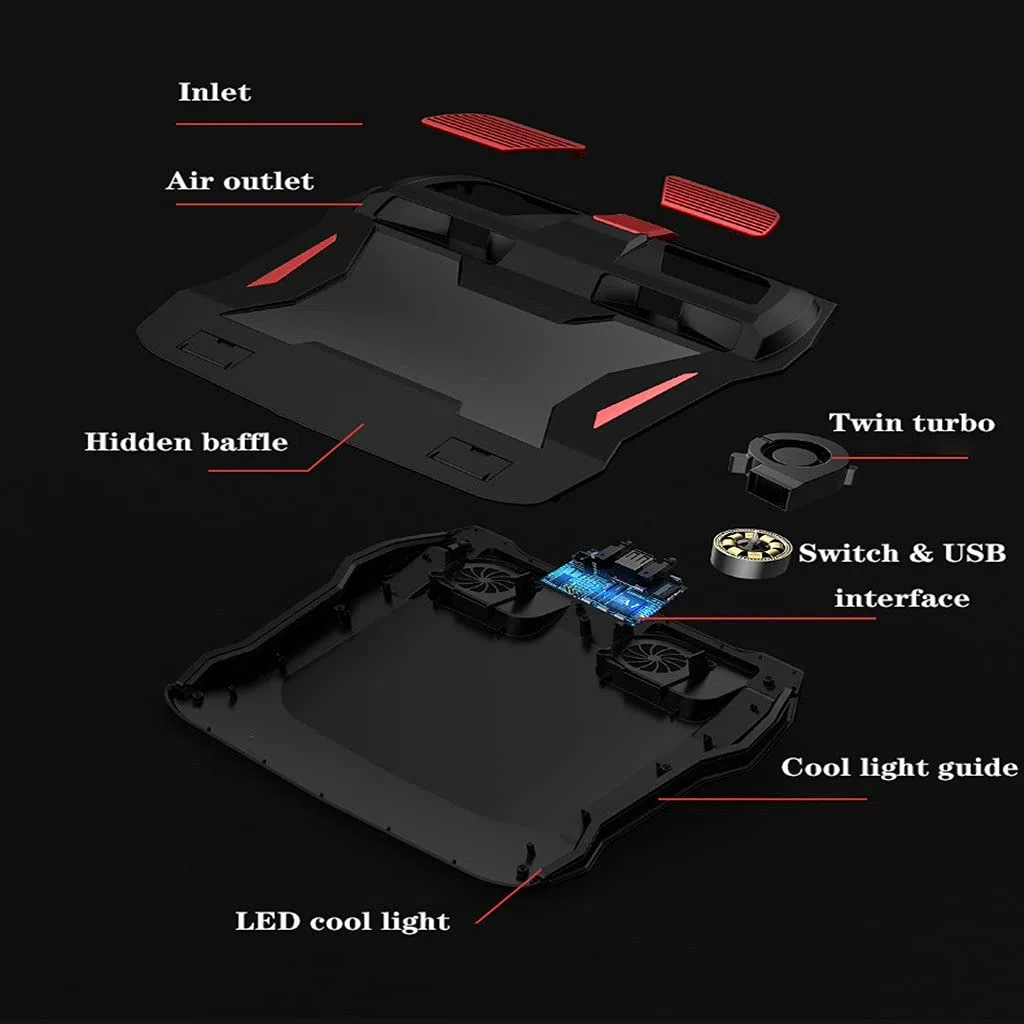 RGB Gaming Laptop Cooler Support pour Ordinateur Portable Réglable 3000 TR/Min Puissant Coussin De Refroidissement À Circulation d'air pour Ordinateur Portable 12-17 Pouces