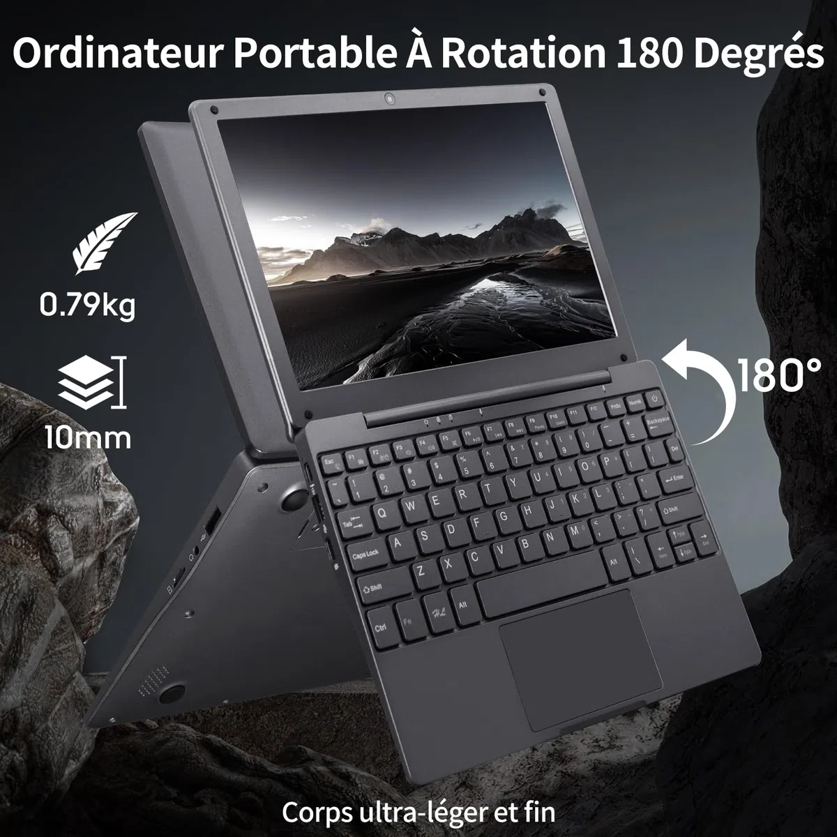Mini Ordinateur Portable 10,1 Pouces,Windows 11 N4000, 8Go RAM DDR4, Clavier AZERTY, WiFi 2,4/5GHz BT5.0, USB-C Mini HDMI, PC Portable Ultra-Léger 0,79Kg pour Études Bureau Voyage(Gris, 8GB+128G SSD)