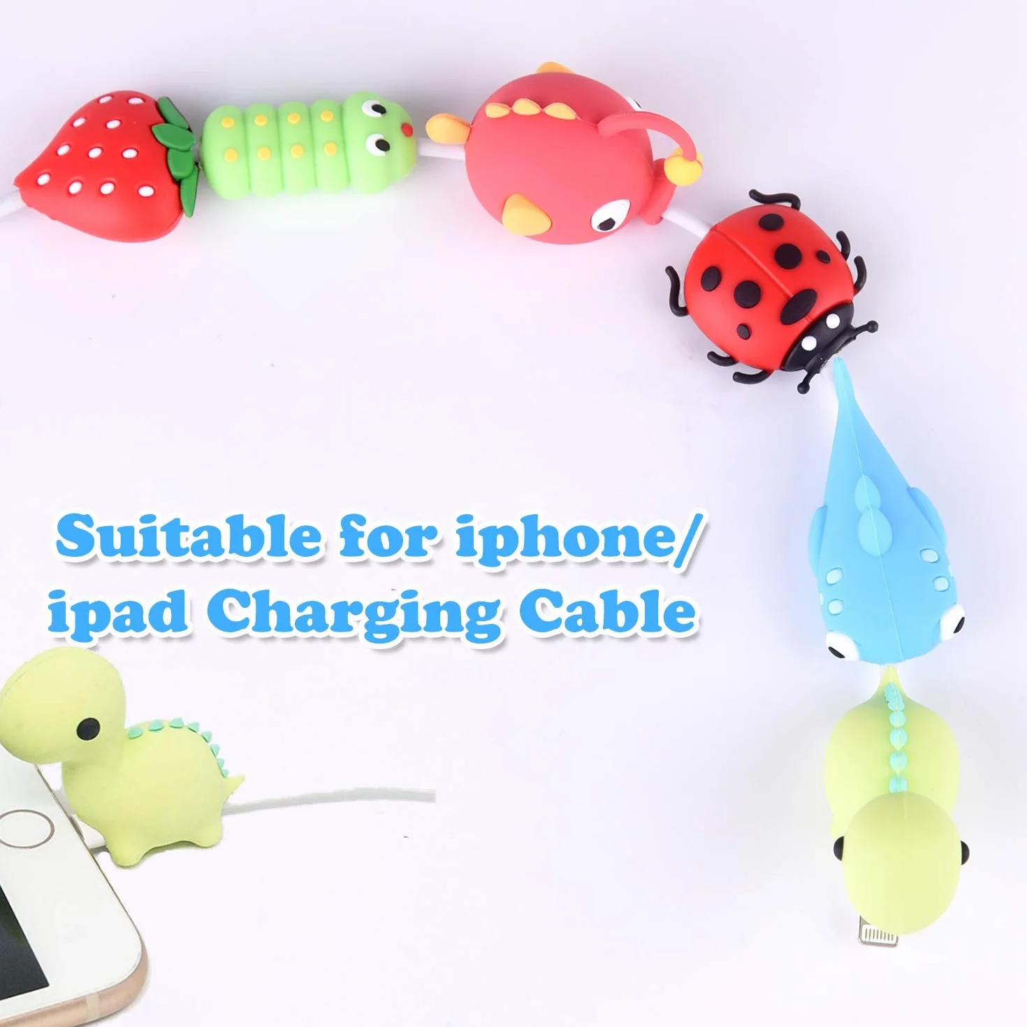 TUPARKA 18 Pcs Protege Cable pour iPhone/iPad USB Foudre, câble en Plastique Animaux Morsures de Dinosaure Mignon de Poisson de Charge Saver Câble, Accessoire pour téléphone Chargeur USB Protect