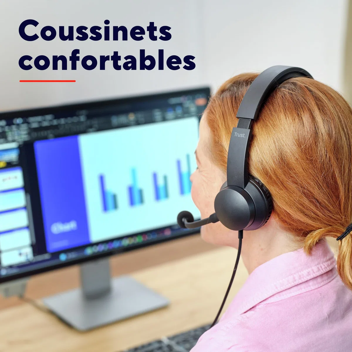 Trust Casque USB avec Micro Léger on Ear, Arceau Réglable, Microphone Flexible, Câble 1,8 m, Casque Audio PC Filaire pour Ordinateur Portable Bureau Teletravail Chat Zoom Teams - Noir