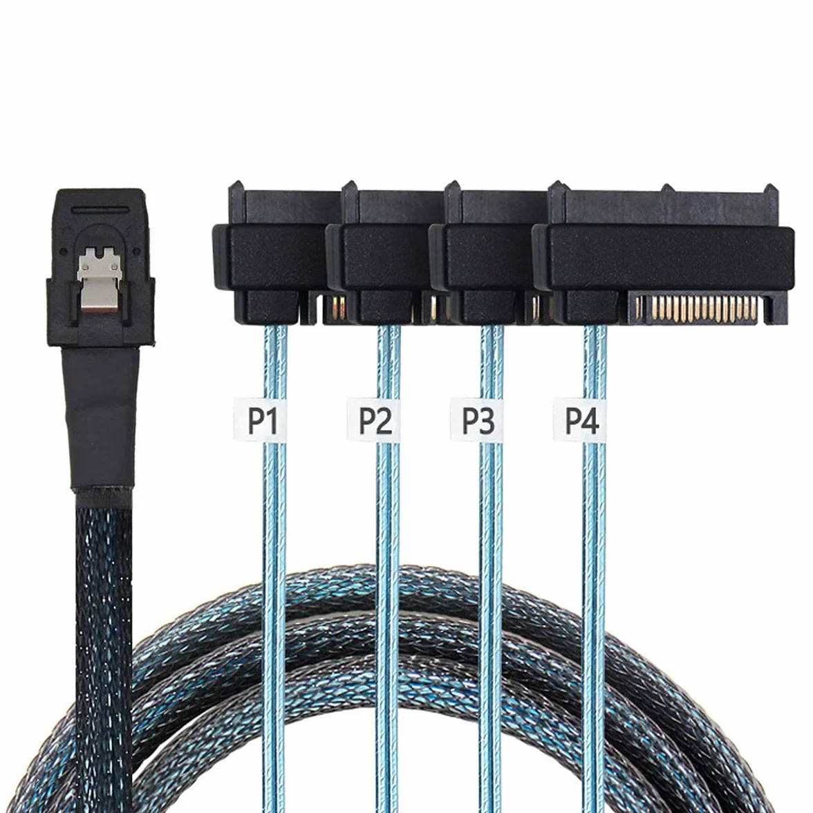 Cablecc Cablecc Mini SAS SFF-8087 36 Broches Interne vers 4 disques durs SFF-8482 Target SAS et câble d'alimentation SATA 100 cm