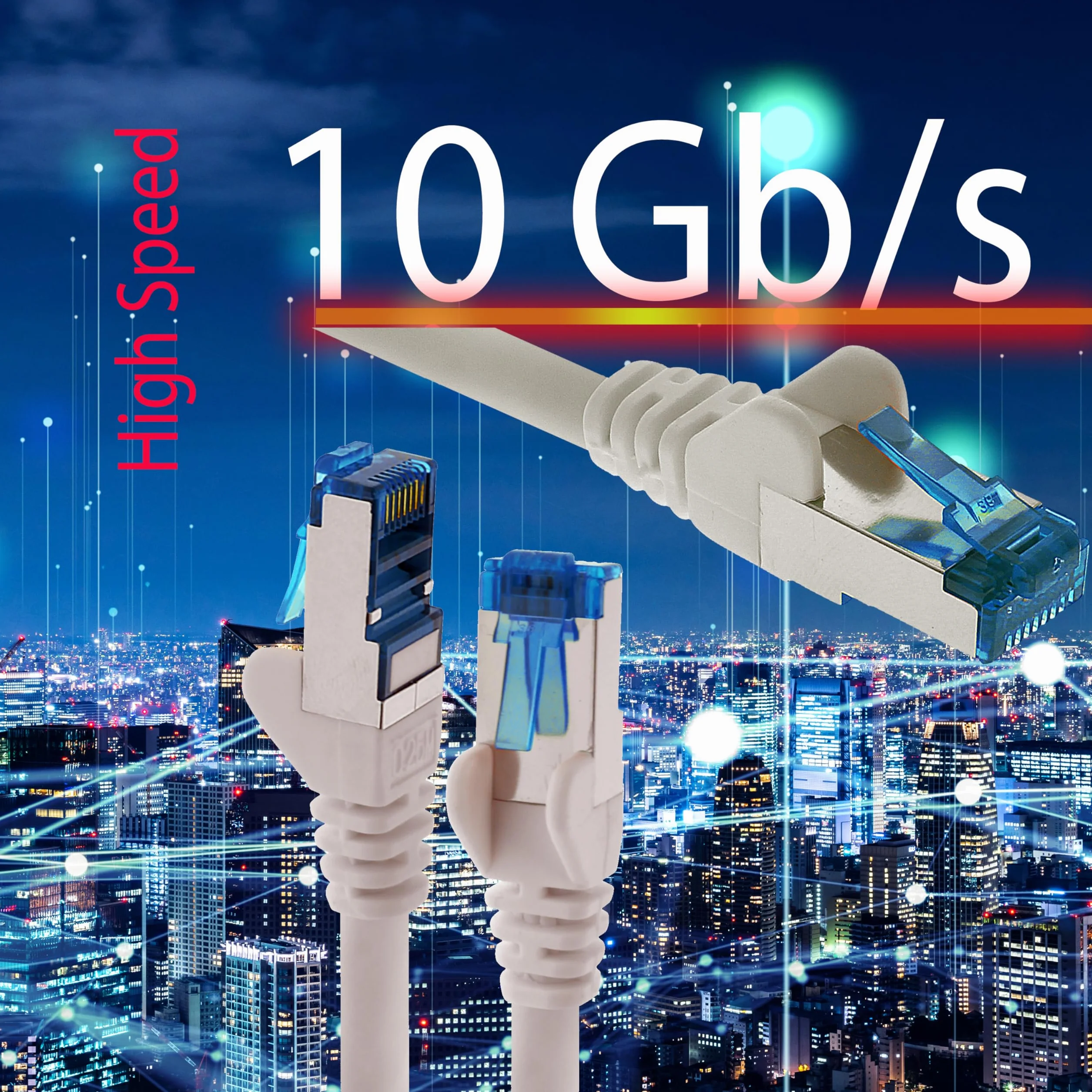 10x 0,5 M - Câble réseau CAT-6a Câble Ethernet Lan Patch Connecteur RJ-45 SFTP 10GB/s - Paquet de 10 Blanc