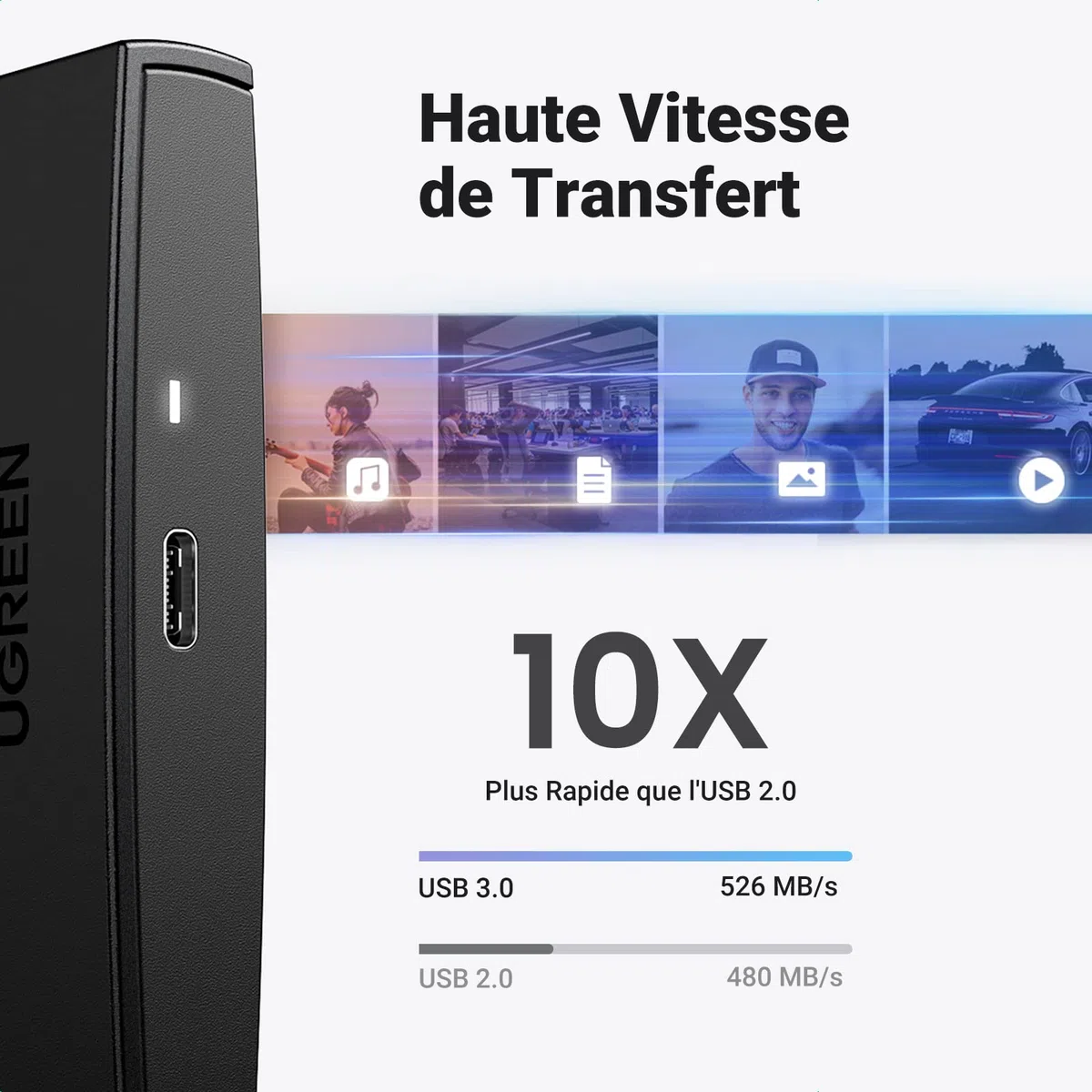 UGREEN USB C 3.1 Gen 2 Boîtier Disque Dur Externe 2,5 Pouces SATA III II I HDD SSD avec 6Gbps UASP Supporte Windows Mac OS Linux, Câble Inclus