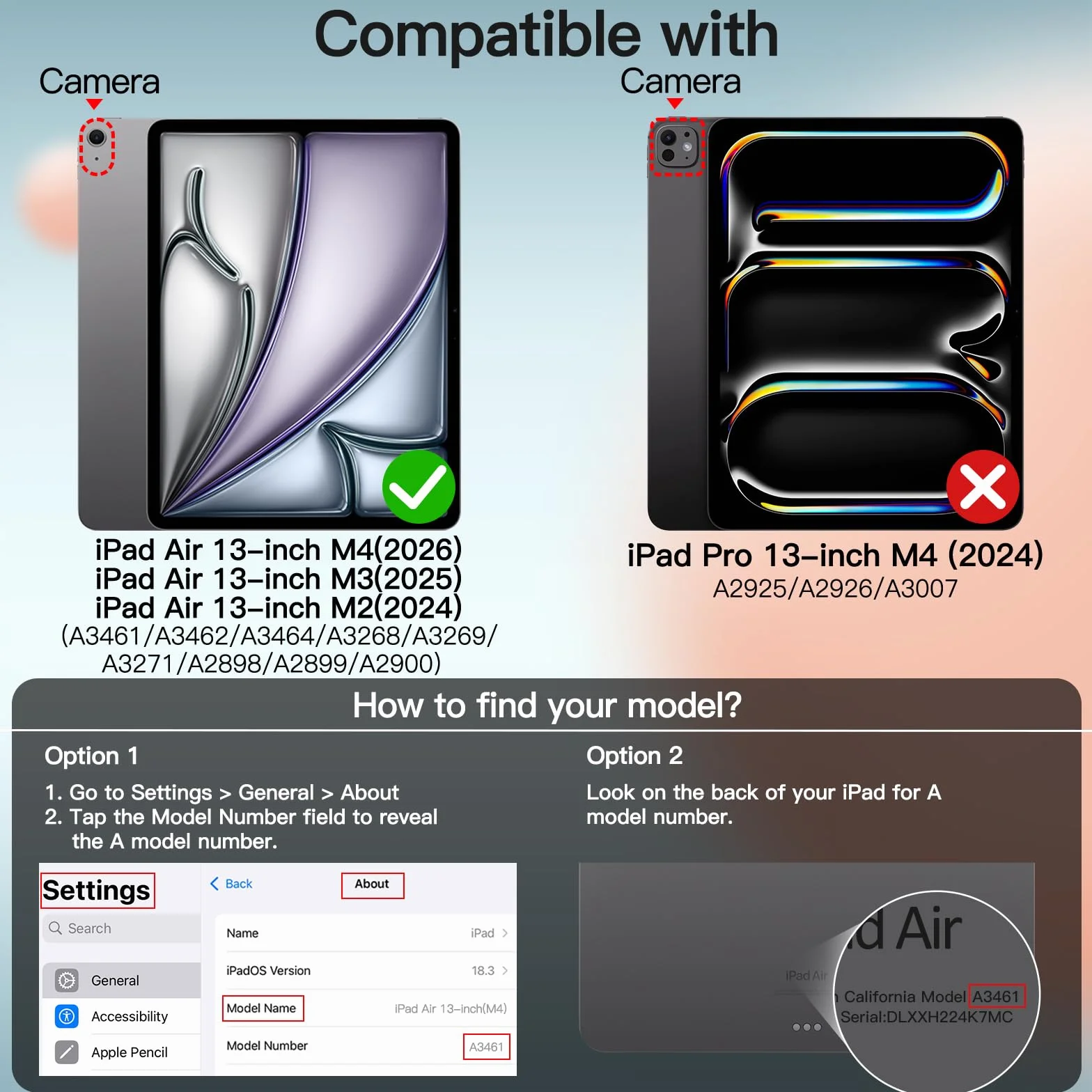 JETech Coque pour iPad Air 13 Pouces M4/M3/M2 (2026/2025/2024), Étui Housse Arrière Rigide à Support Fine Intelligente avec Veille/Réveil Automatique (Noir)