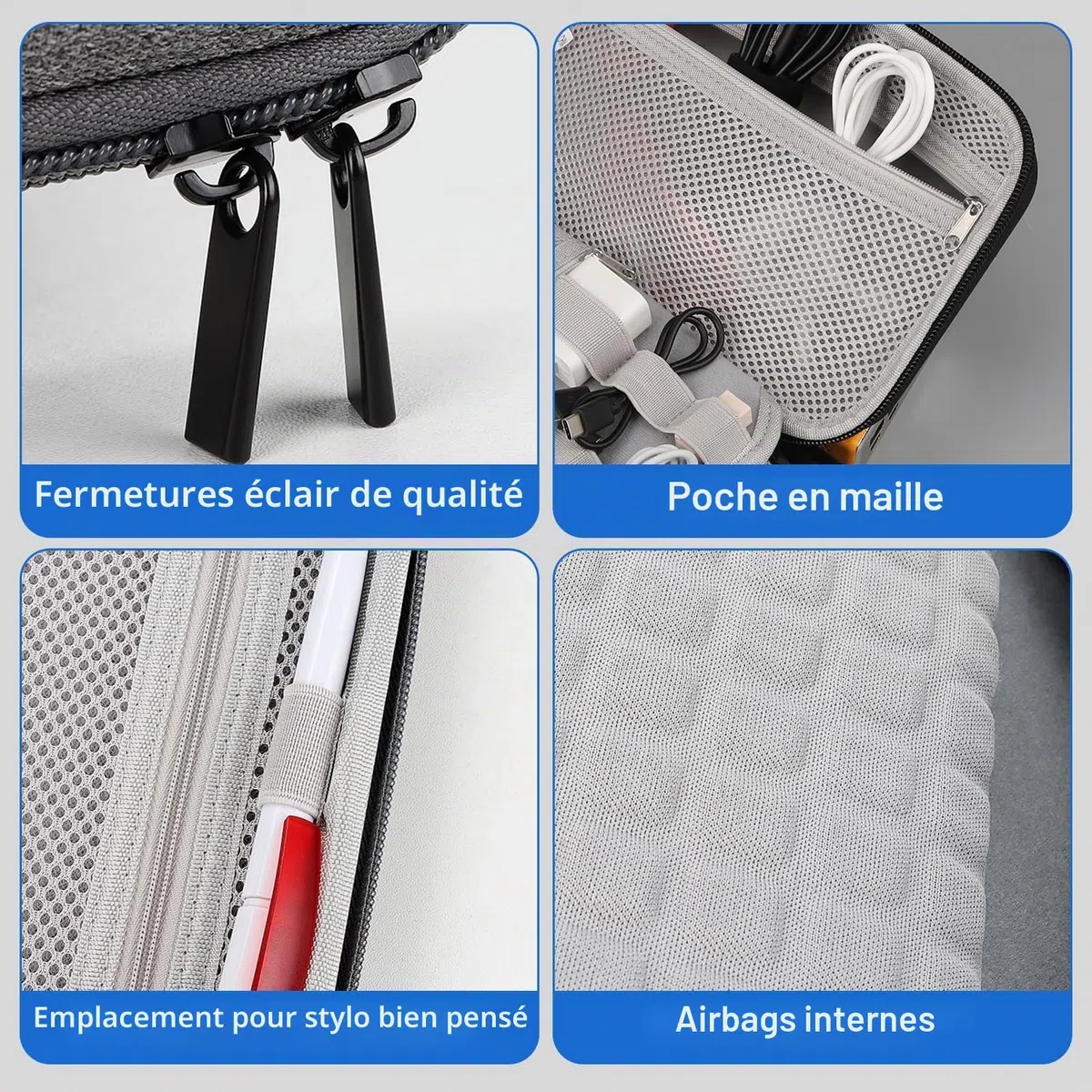 Teskyer Sac Rangement Cable Voyage - Coque Rigide, Imperméable, Meilleure Protection, Grande Capacité, Portable, Voyage Accessoires, 14 x 22 x 6,5 cm, Noir