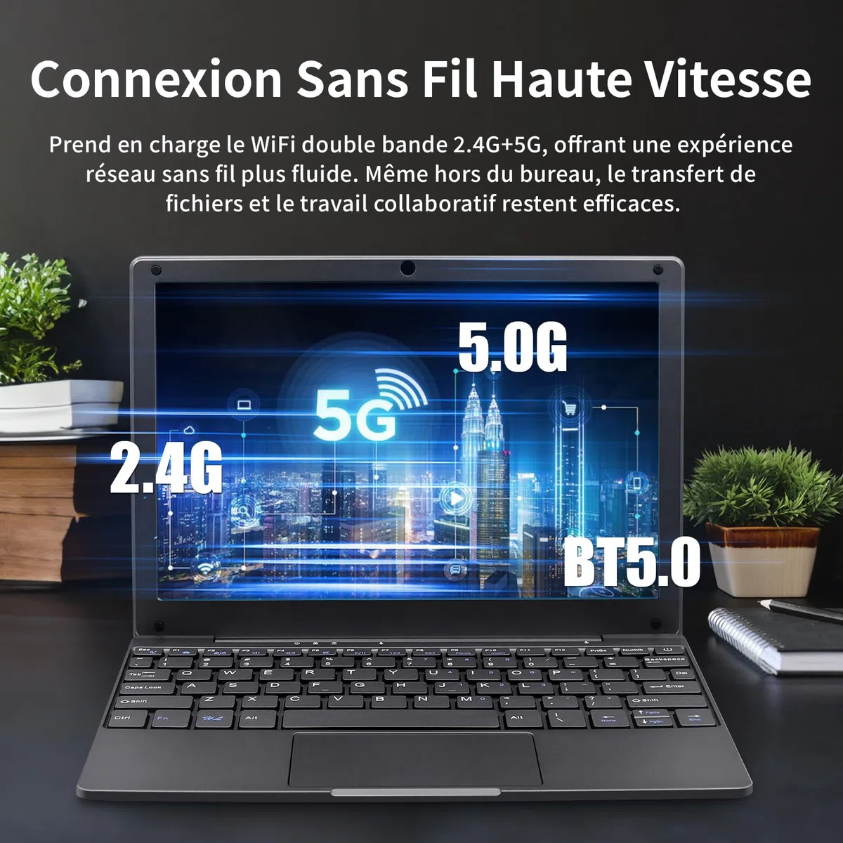 Mini Ordinateur Portable 10,1 Pouces,Windows 11 N4000, 8Go RAM DDR4, Clavier AZERTY, WiFi 2,4/5GHz BT5.0, USB-C Mini HDMI, PC Portable Ultra-Léger 0,79Kg pour Études Bureau Voyage(Gris, 8GB+128G SSD)