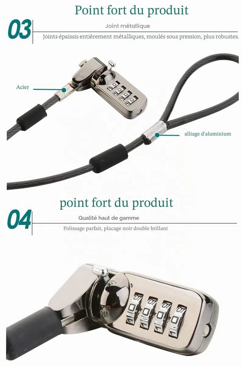 Computer Lock 4 Chiffres Mot de Passe de sécurité pour Ordinateur Portable PC 2 m Noir (1pcs) (Computerized Lock x1)