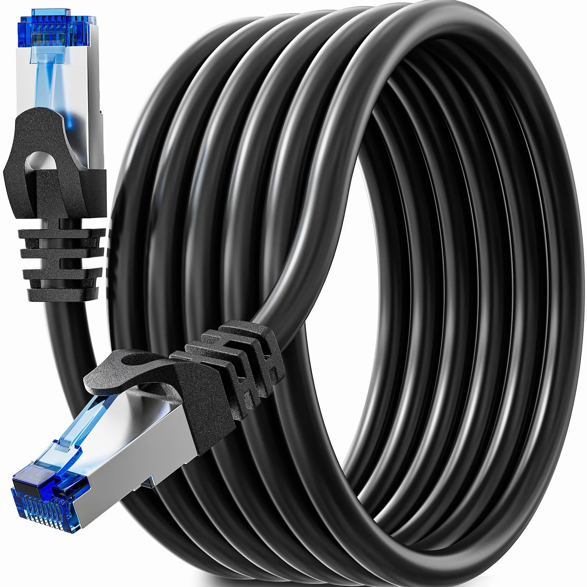 Câble Ethernet 10m Noir, Câble Rj45 10m Cat 6, Cable Reseau Haut Débit Gigabit Cable Internet Blindé FTP 23AWG Câbles LAN Exterieur Intérieur Imperméable pour Routeur Switch Modem - 250MHz 1000Mbps