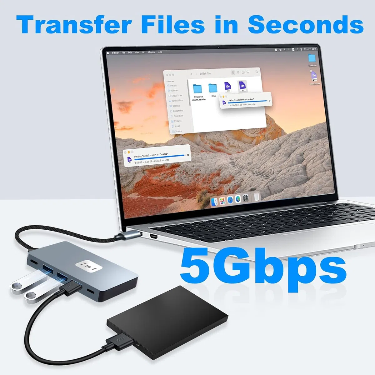 Hub USB C Adaptateur Multiport 7 en 1 pour 2 Écrans (Dual HDMI 4K) Dock USB C avec 3 USB 3.0 5Gbps, 100W PD Charge pour PC,Laptop,MacBook,Dell,HP,Samsung,Souris,Clavier,DisqueU etc.