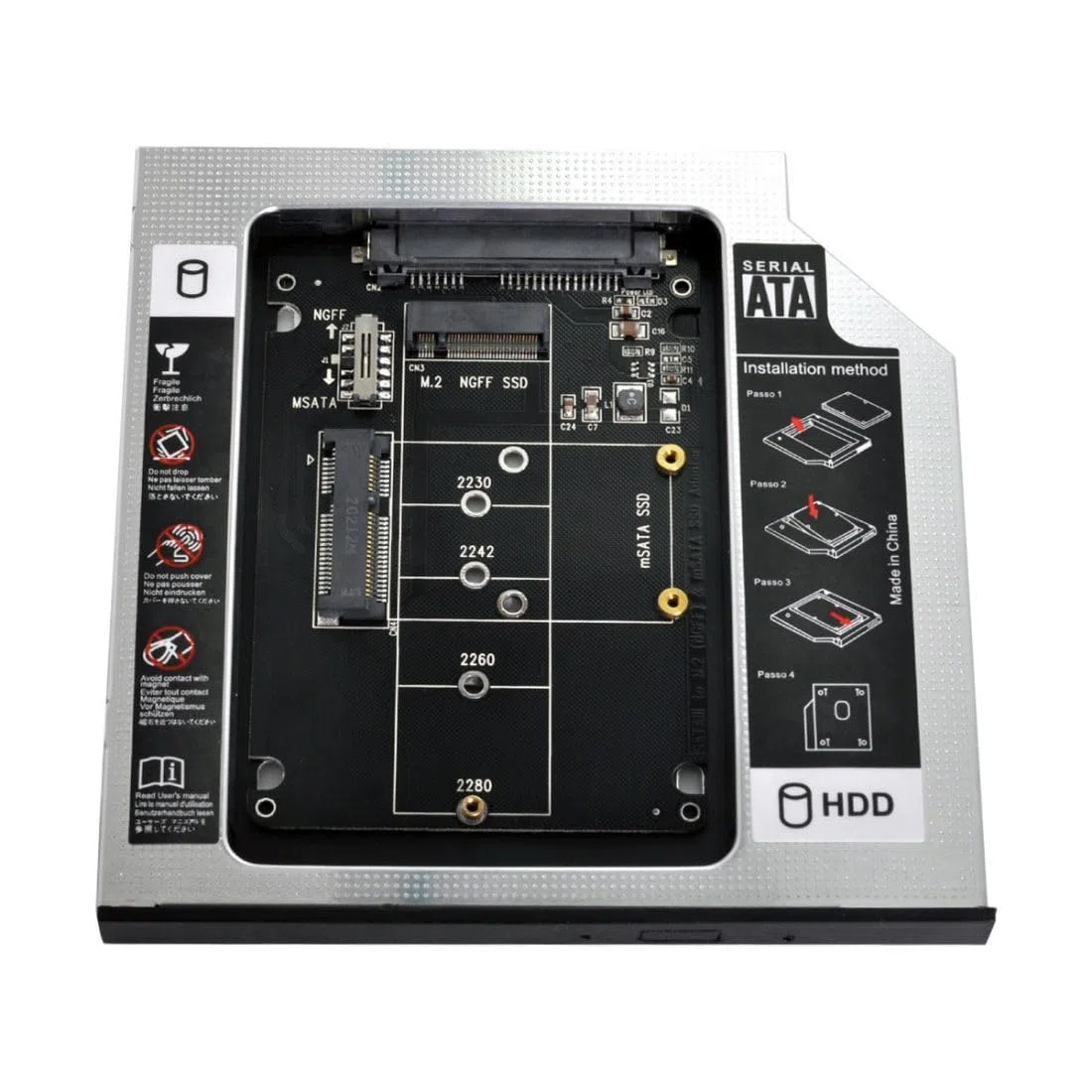 chenyang Plateau d'extension universel pour disque dur M.2 NGFF/mSATA SSD vers SATA 2ème SSD HDD HDD Caddy Extension Plateau pour ordinateur portable