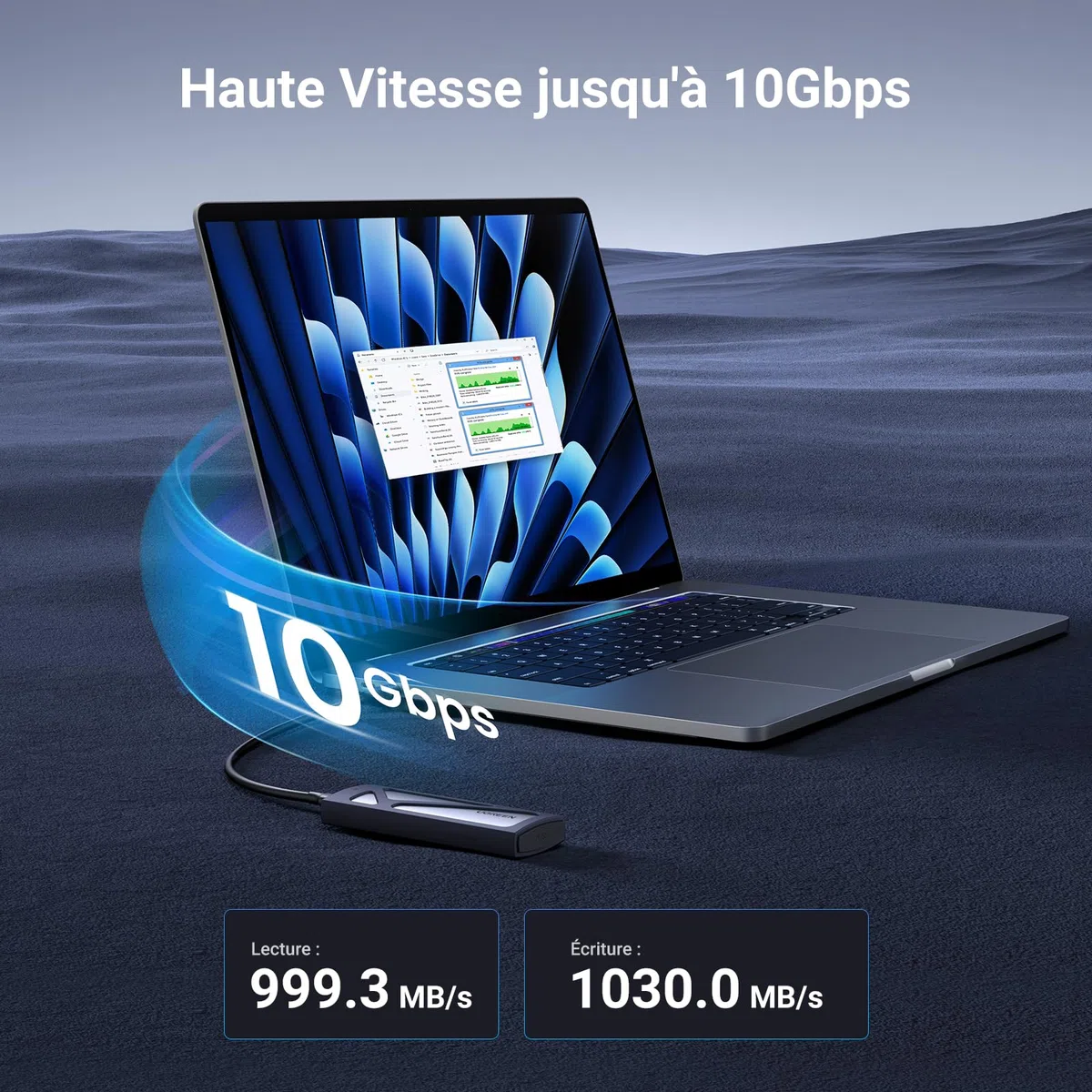 UGREEN Boîtier M.2 SSD NVMe USB 3.2 Gen 2 10 Gbps Adaptateur NVMe SSD M.2 2230 2242 2260 2280 Compatible avec iPhone 17 Pro Max Air 16 15 Mac MacBook PC Windows Linux PS5 Xbox Deux Câbles Inclus