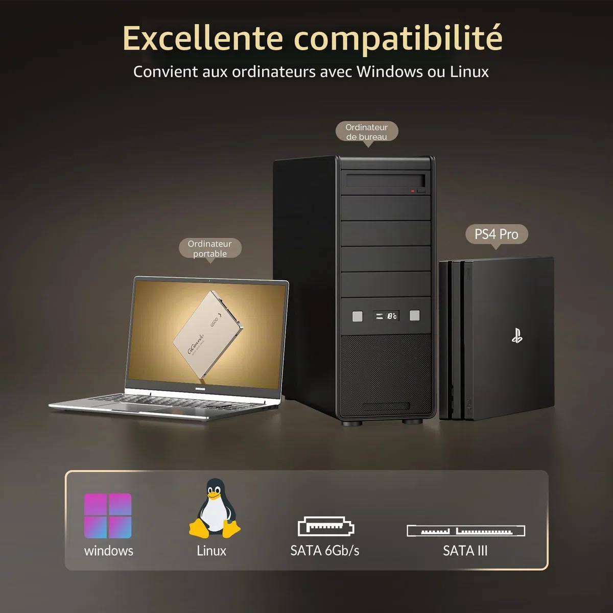 GiGimundo G500 Disque Dur SSD 2,5" 2 to SATA III avec Coque légère en Aluminium SSD Interne Rapide pour Ordinateur Portable, PC, Vitesse de Lecture et d'écriture élevée