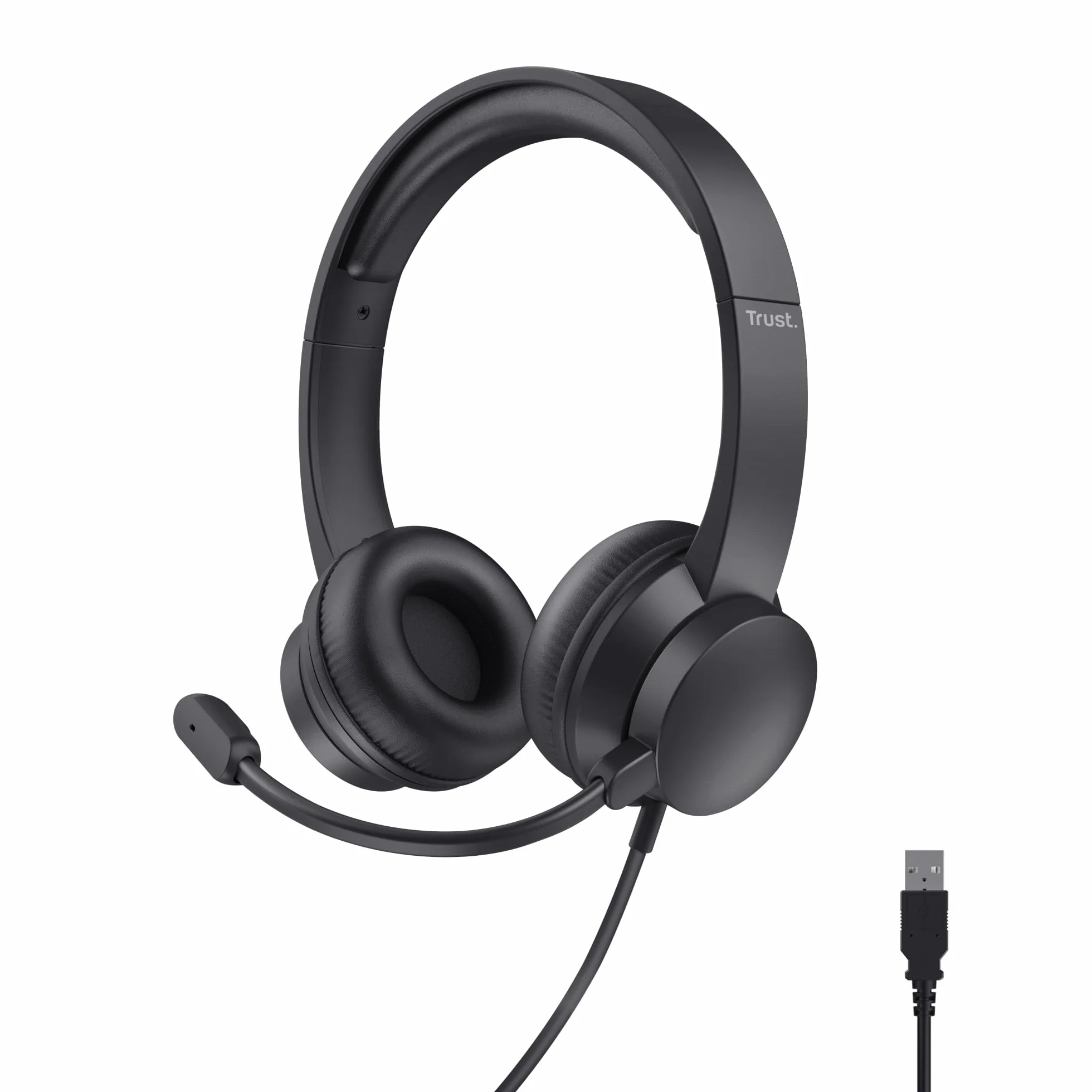 Trust Casque USB avec Micro Léger on Ear, Arceau Réglable, Microphone Flexible, Câble 1,8 m, Casque Audio PC Filaire pour Ordinateur Portable Bureau Teletravail Chat Zoom Teams - Noir