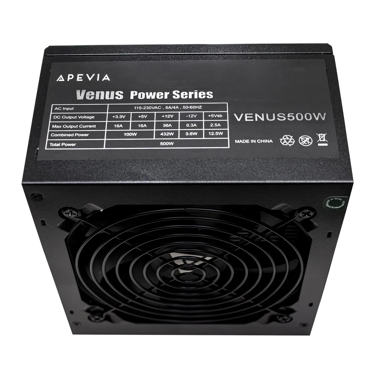 APEVIA VENUS500W Venus Bloc d'alimentation ATX 500 W avec ventilateur de 120 mm à contrôle thermique automatique, interrupteur 115/230 V, toutes les protections