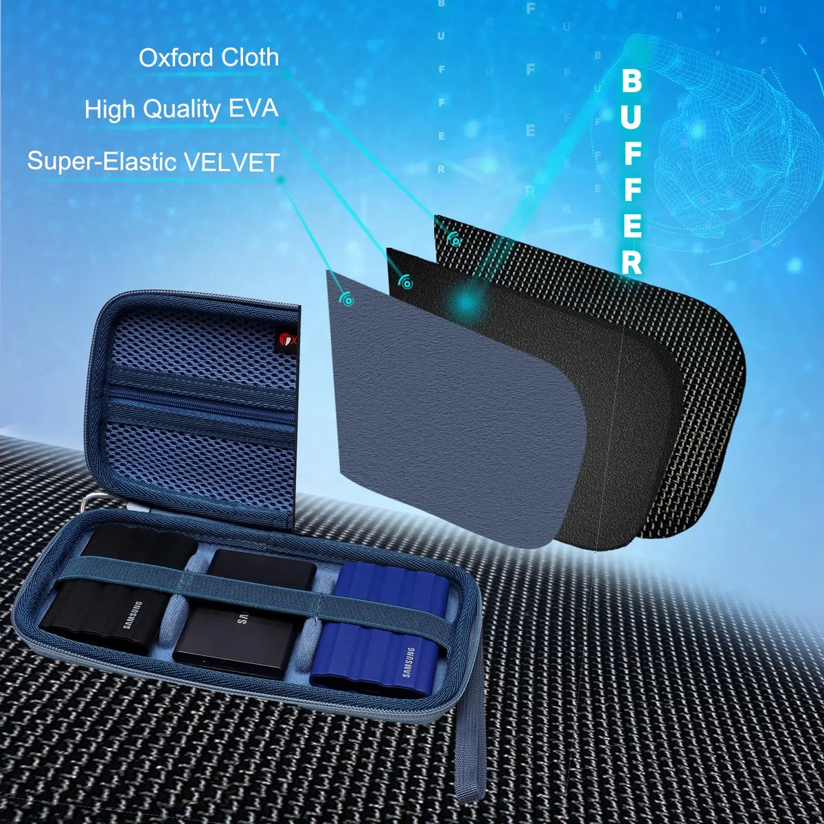 XANAD Dur Étui de Voyage Rigide pour Samsung SSD Externe T7 Portable T7 Shield Portable T9 de Protection Housse (Bleu 3)